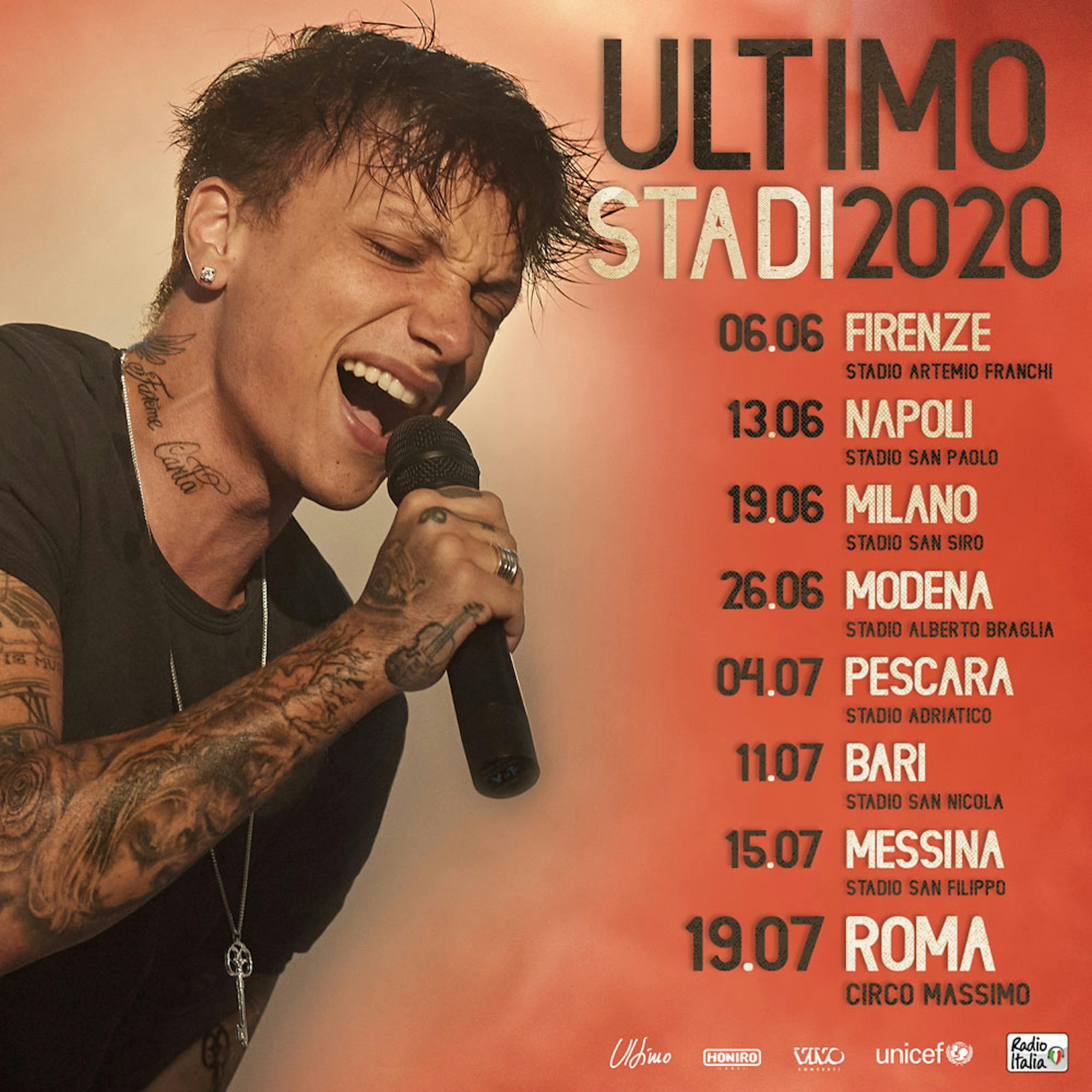 La locandina con le date del Tour negli Stadi 2020 di Ultimo - ©WordsForYou/2019