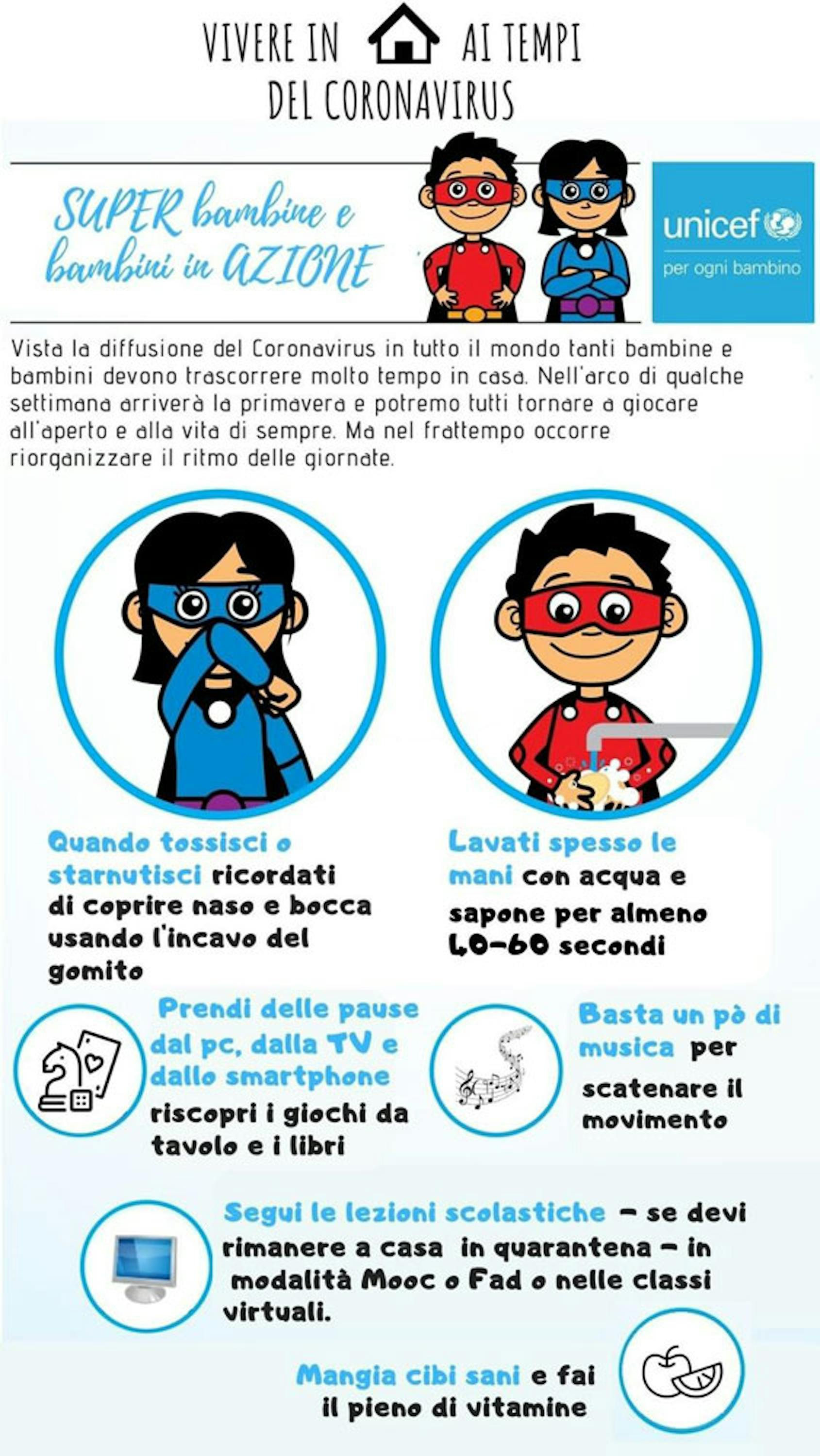 Un'infografica sulle corrette norme di profilassi contro il coronavirus prodotta dall'UNICEF Italia - ©UNICEF/UNI308973/G.Ferzi