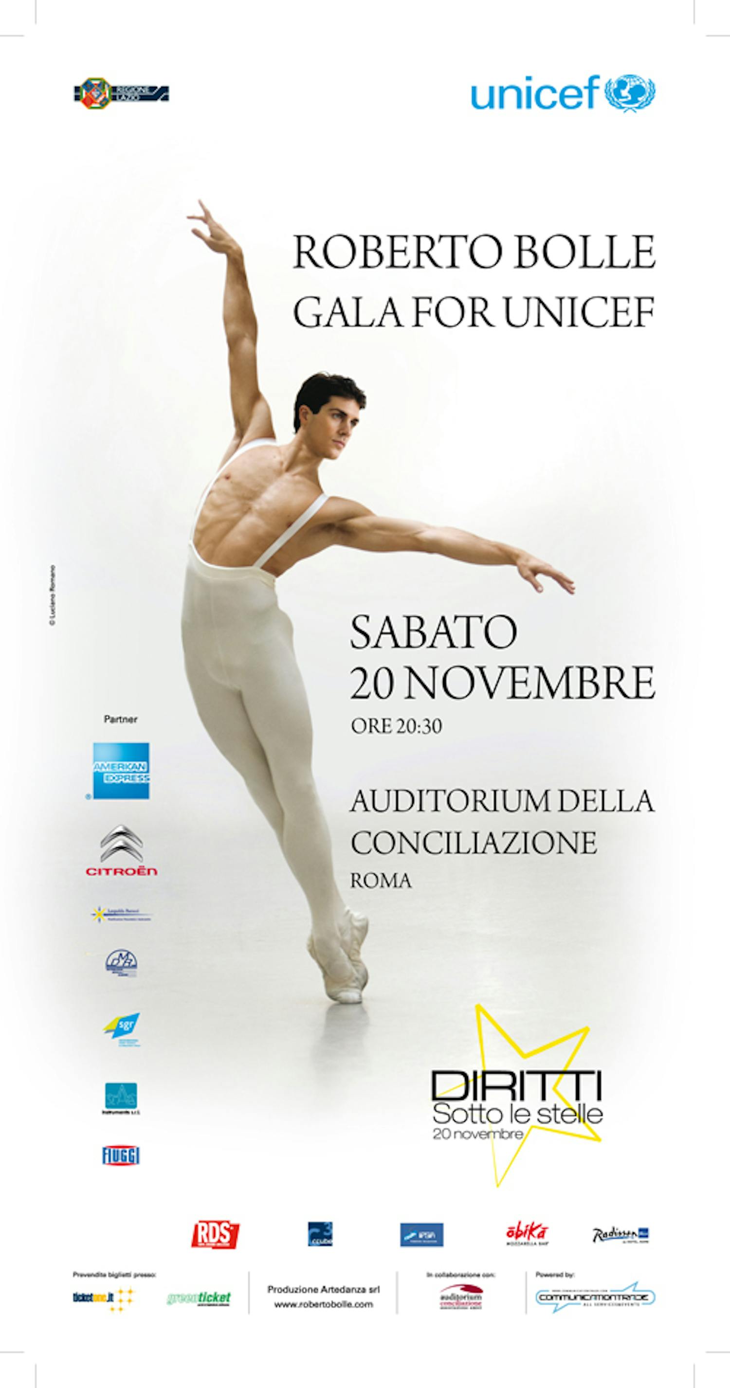 Roberto Bolle danzerà per l'UNICEF il 20 novembre a Roma