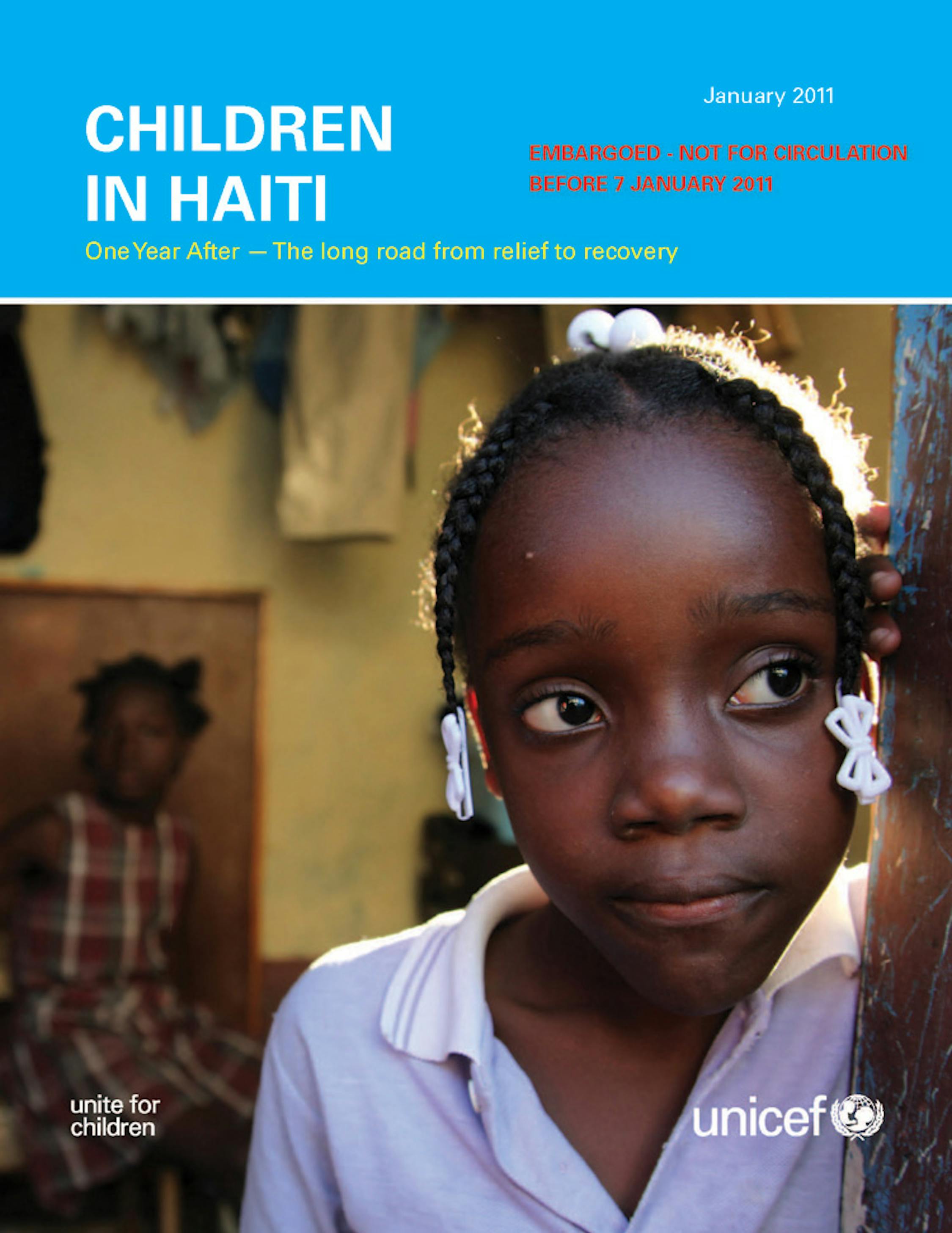 Copertina del rapporto UNICEF su Haiti un anno dopo - ©UNICEF/NYHQ2010-2639/LeMoyne