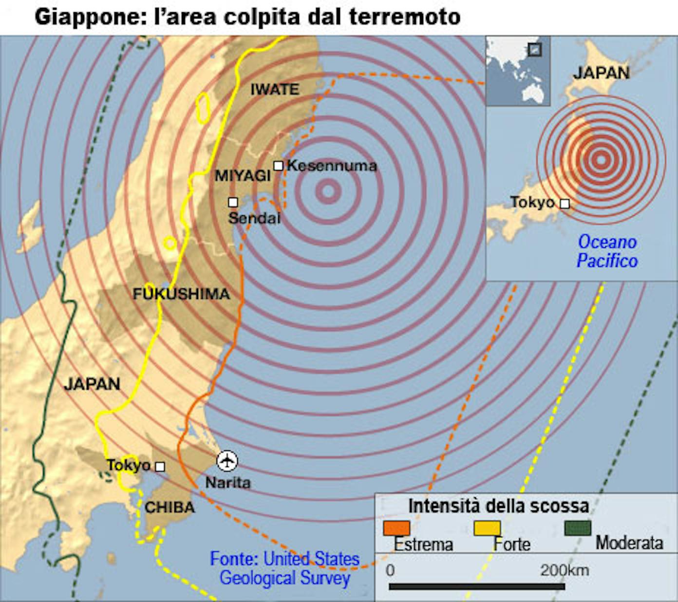 Giappone - Mappa del disastro