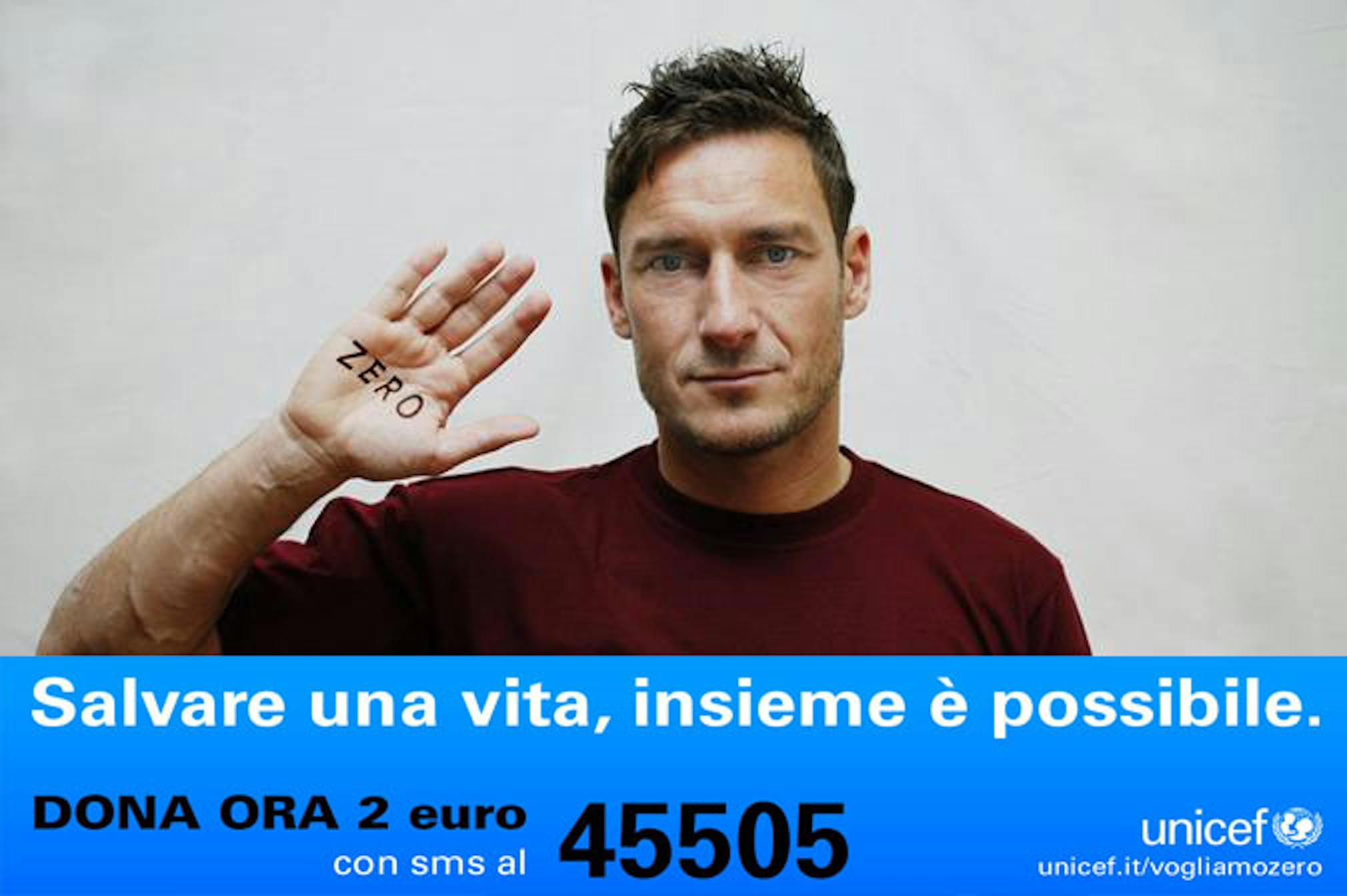 Francesco Totti ha aderito alla campagna Vogliamo Zero. Fino al 28 maggio manda un SMS da 2 euro al 45505 per aiutarci a vaccinare i bambini e combattere la mortalità infantile