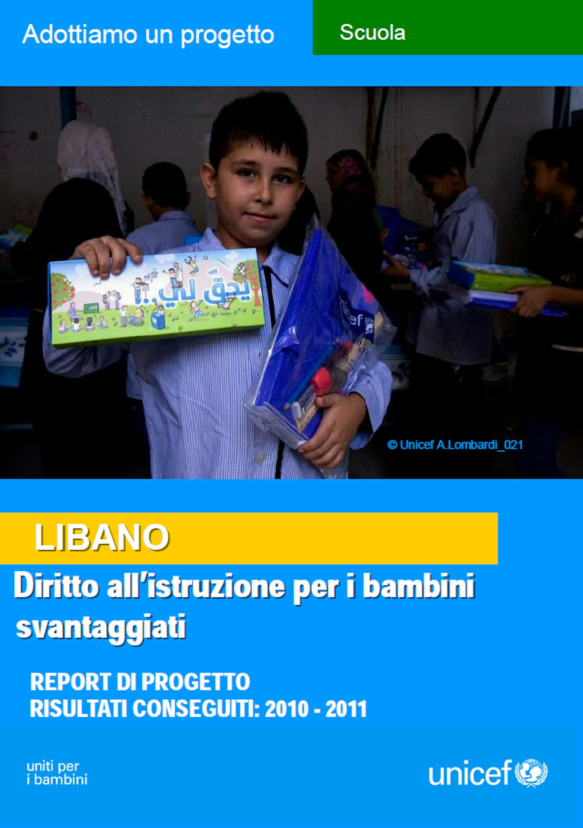 Report del progetto ''Diritto all'istruzione per i bambini svantaggiati'' nel Libano