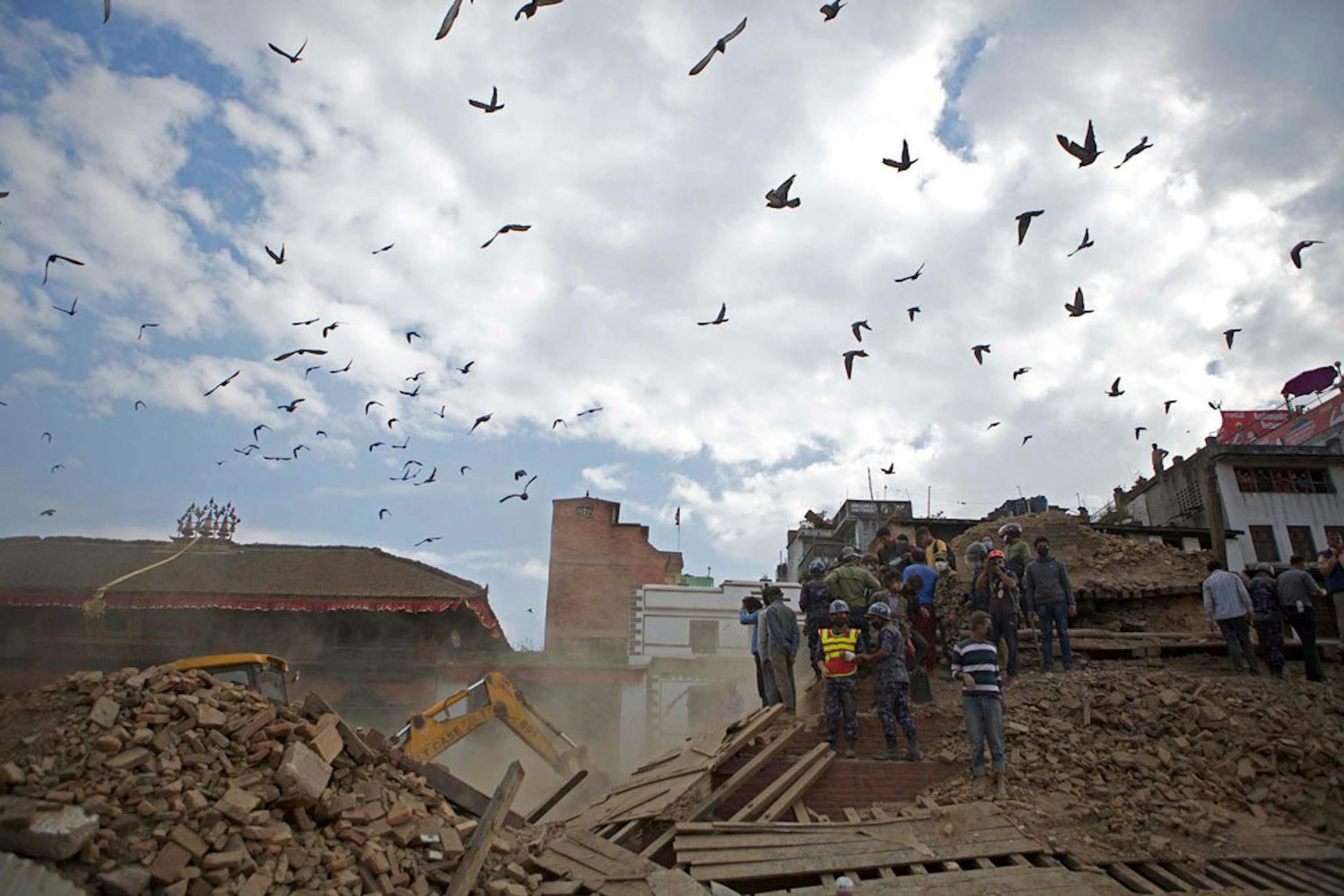 Stormi di uccelli sopra piazza Durbar, patrimonio dell'UNESCO nel centro storico di Kathmandu, capitale del Nepal - ©UNICEF/NYHQ2015-1067/Chen