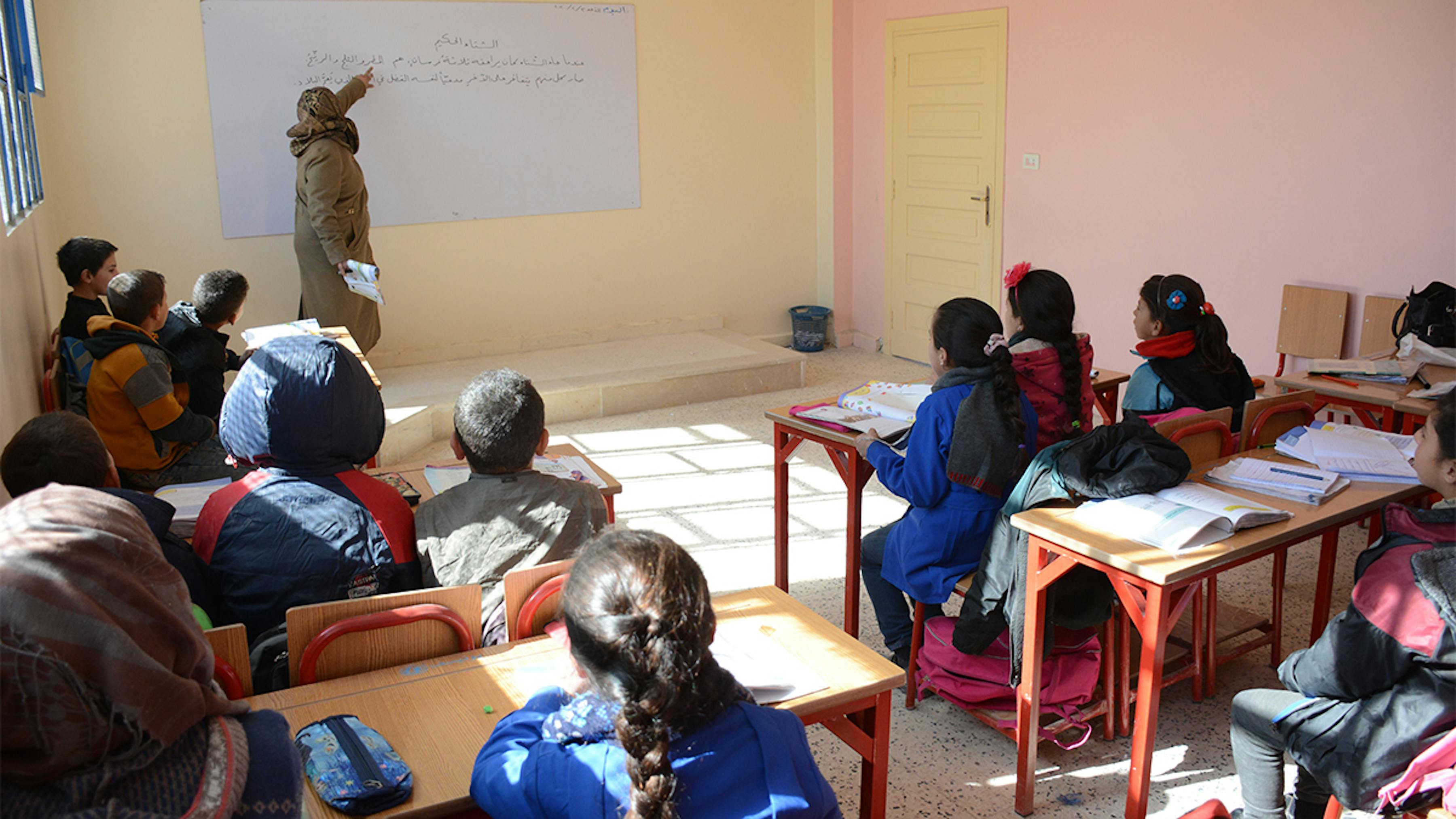 DOPO: aula ricostruita nella scuola Reyad Hamoud a Maheen, nel sud rurale di Homs. 