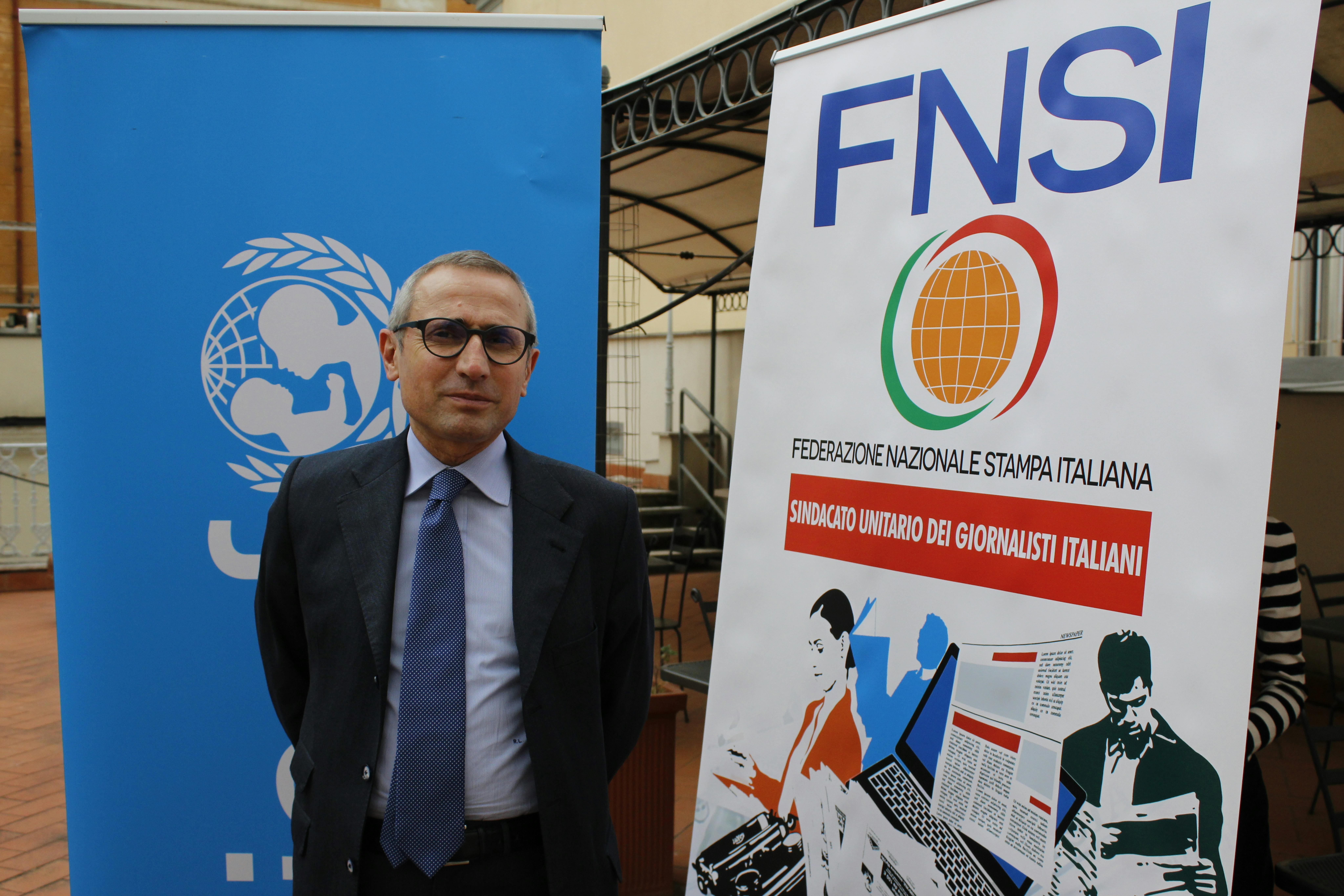 Il Segretario generale della FNSI Raffaele Lorusso prima dell'incontro con UNICEF