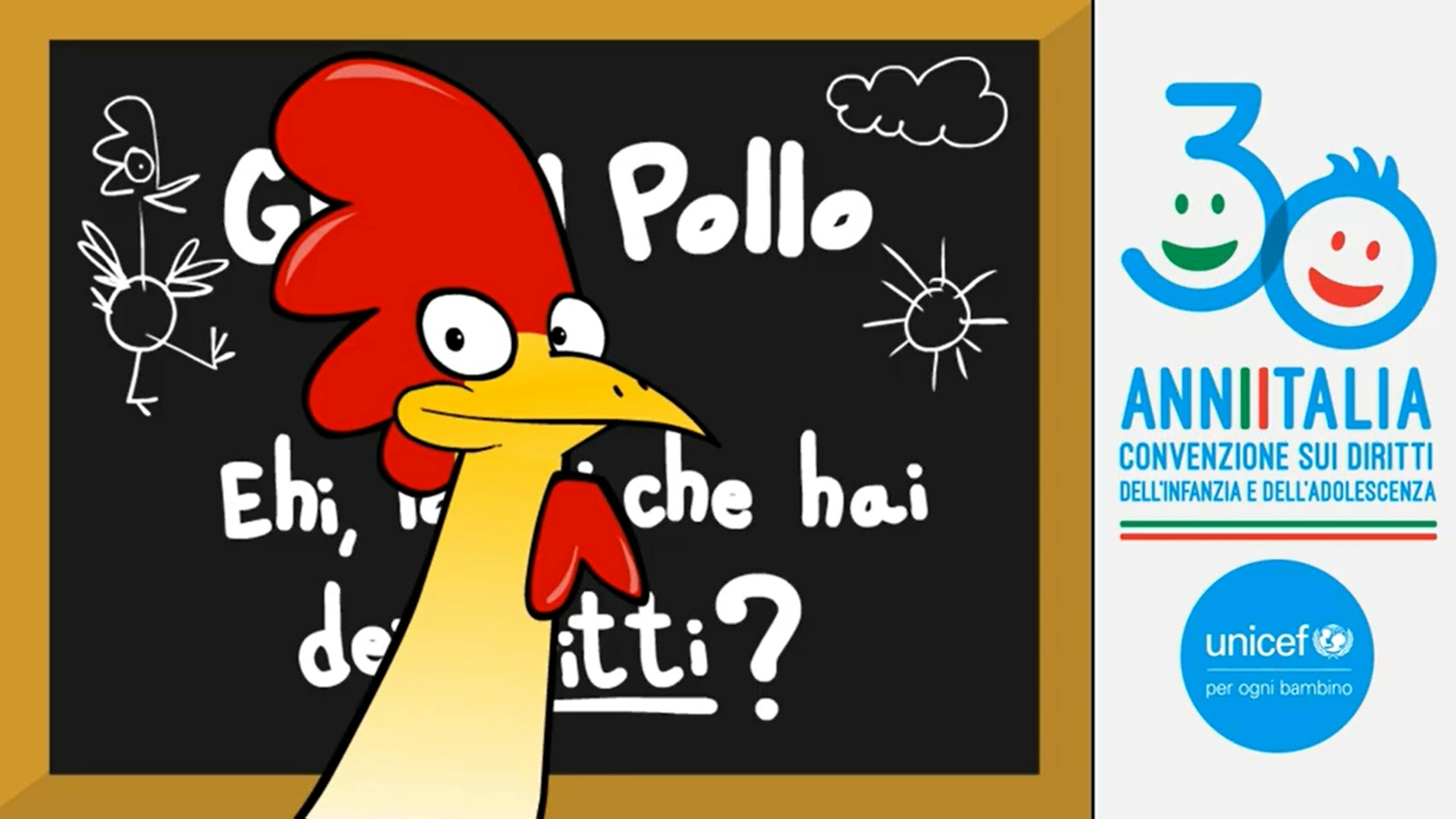 Gino il pollo a fianco dell'UNICEF per l'anniversario della Convenzione in Italia