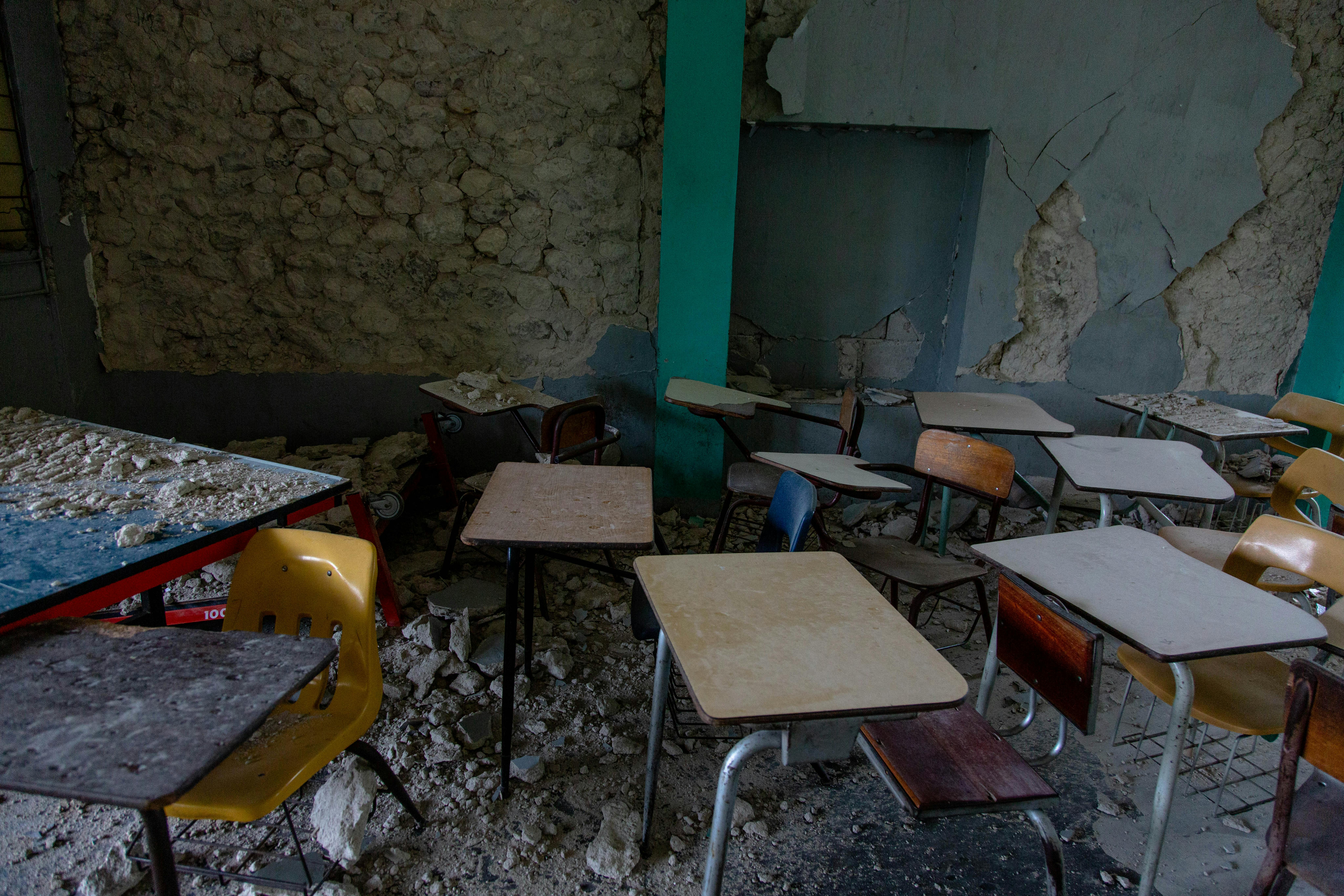 Una scuola di Camp-Perrin, Les Cayes, danneggiata dal terremoto di magnitudo 7.2 che si è abbattuto su Haiti