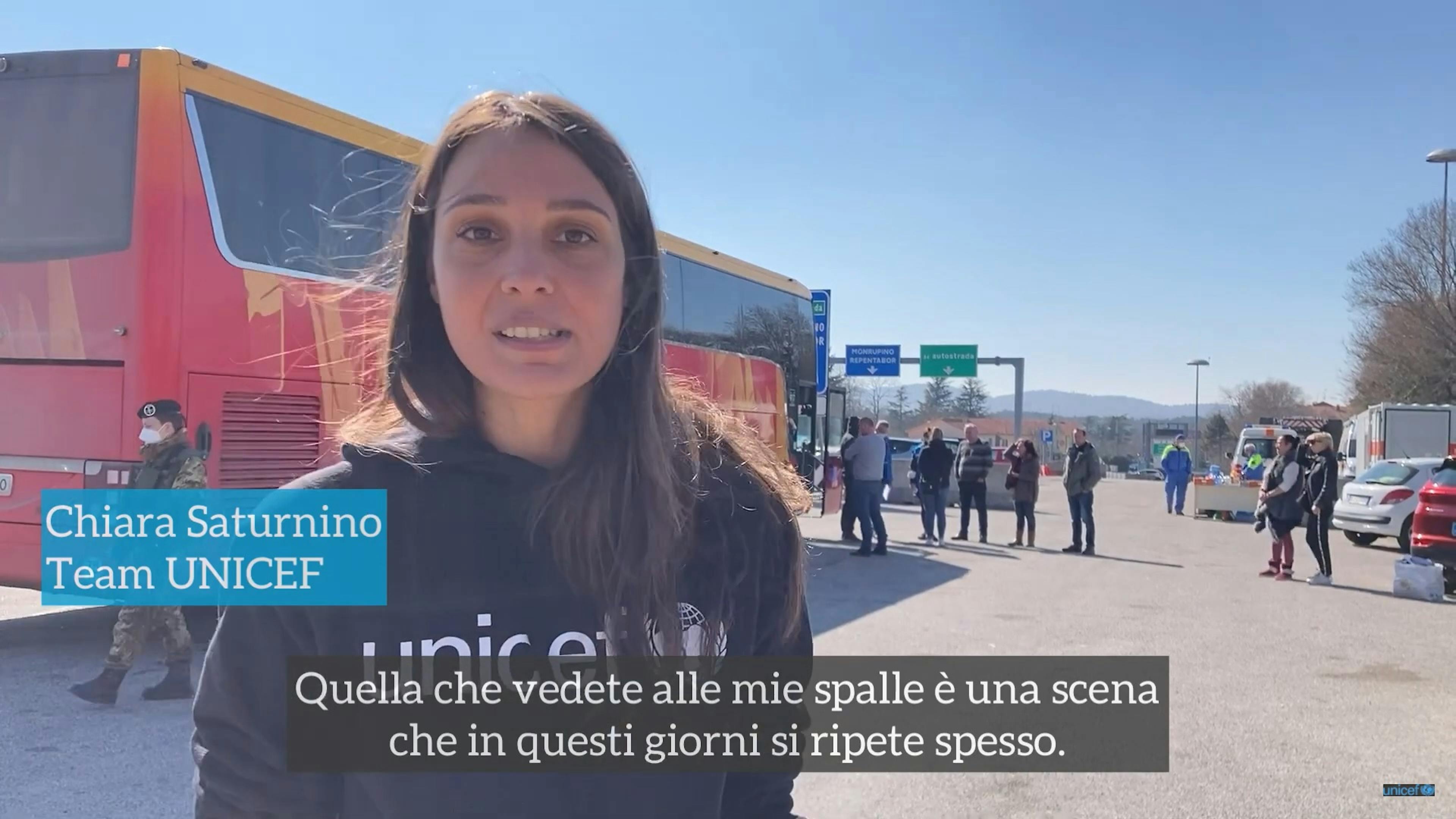 Chiara Saturnino, operatrice UNICEF, al valico di Trieste per accogliere i profughi provenienti dall'Ucraina