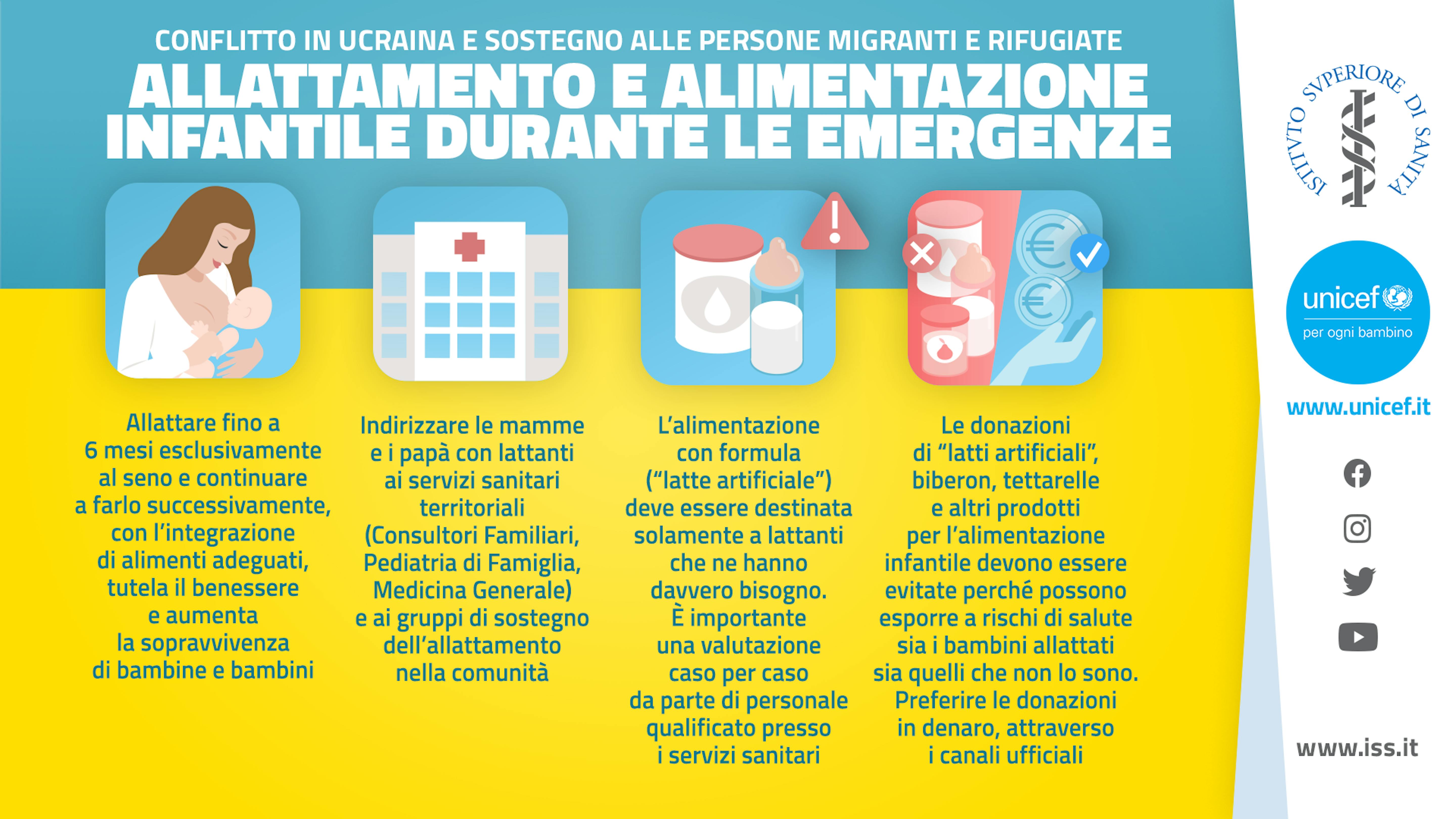 Allattamento infantile durante le emergenze. UNICEF - ISS