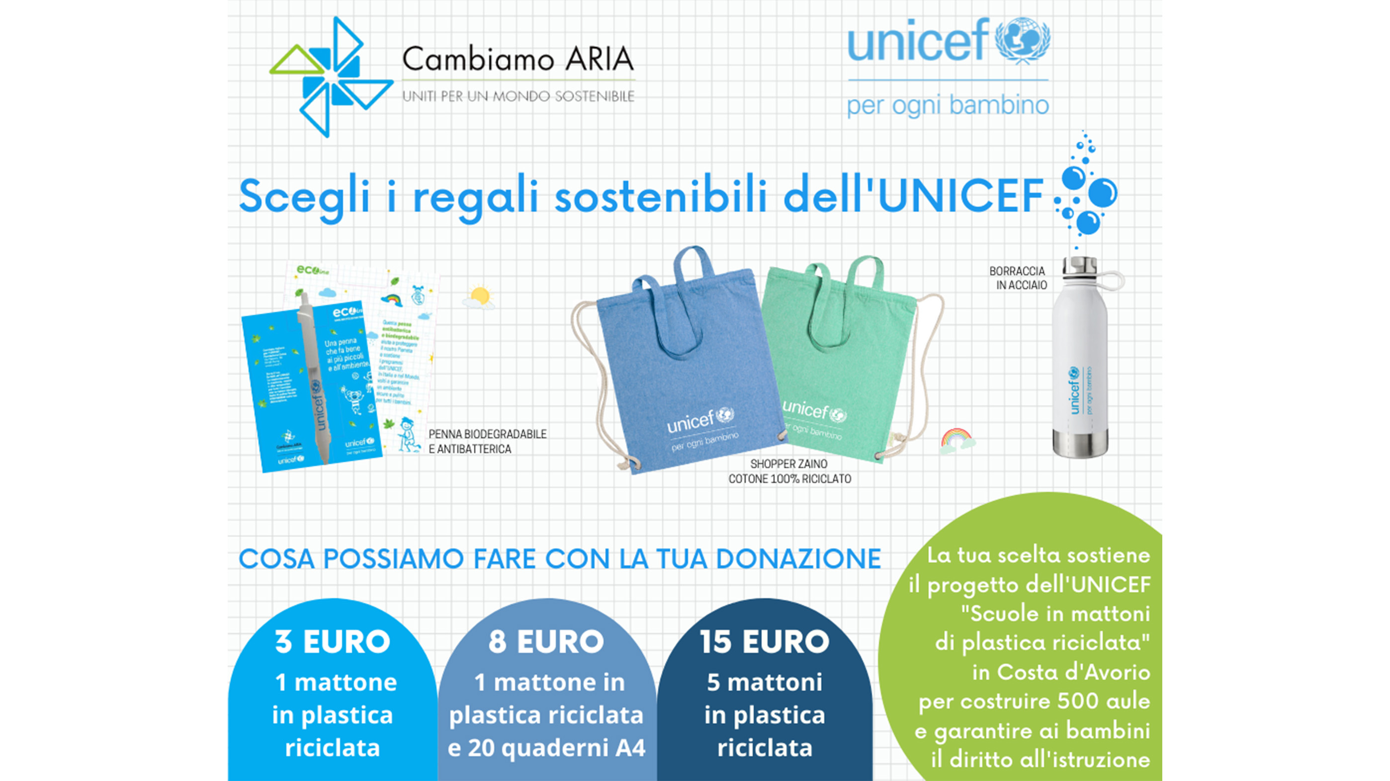 cambiamo aria, scegli i regali sosptenibili dell'UNICEF