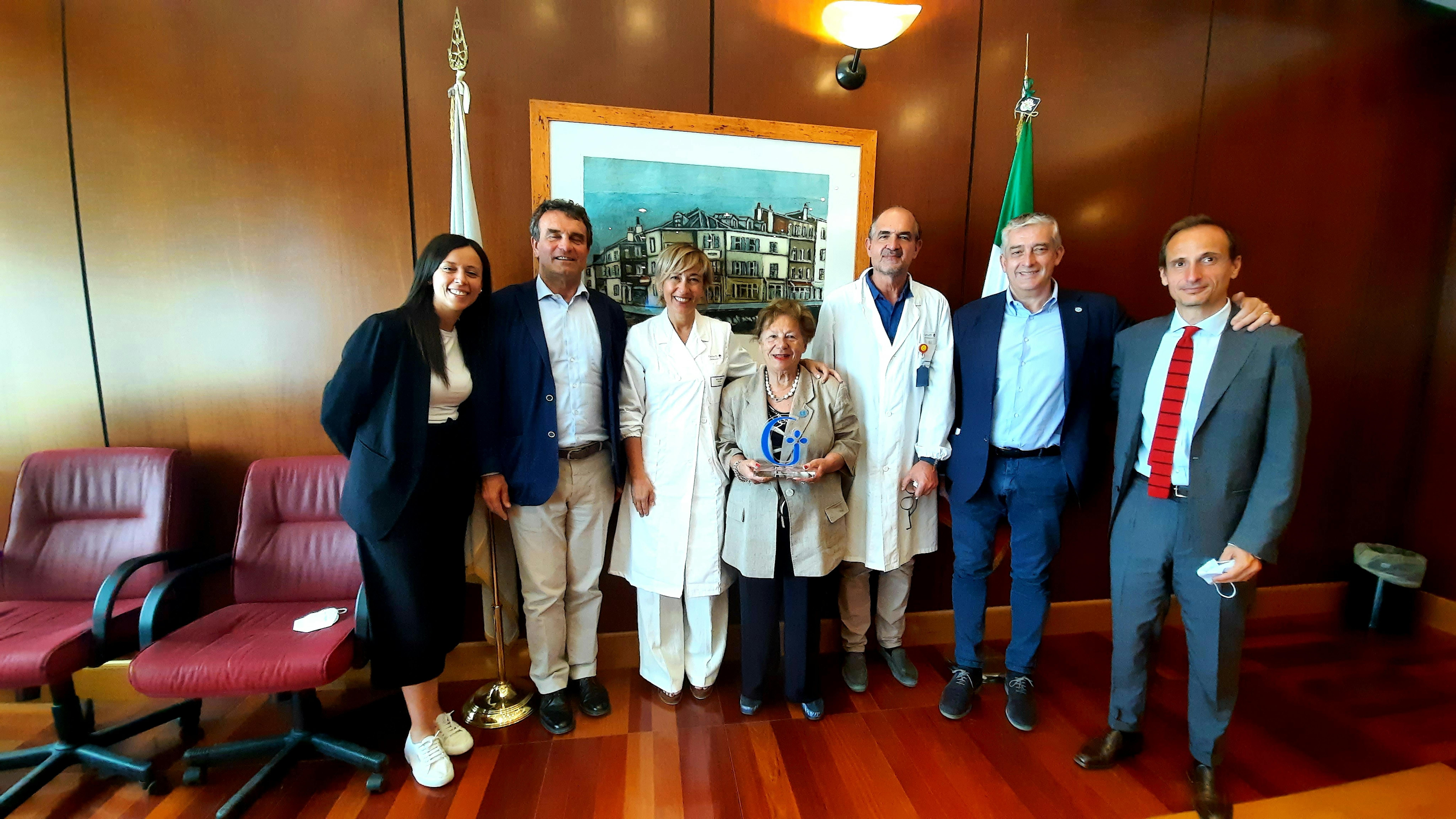 Da sx Elisa Grifantini, Resp. Advocacy UNICEF Italia, Prof. Marco Elefanti - Direttore Generale, Dott.ssa Daniela Chieffo - Responsabile Unità di Psicologia Clinica,  Carmela Pace - Presidente UNICEF Italia, Prof. Eugenio Maria Mercuri - Direttore Dipartimento Scienze della salute della donna, del bambino e di sanità pubblica,  Paolo Rozera - Direttore Generale UNICEF Italia, Dott. Carlo Fornario - Responsabile UOC Fundraising, Campagne ed Eventi