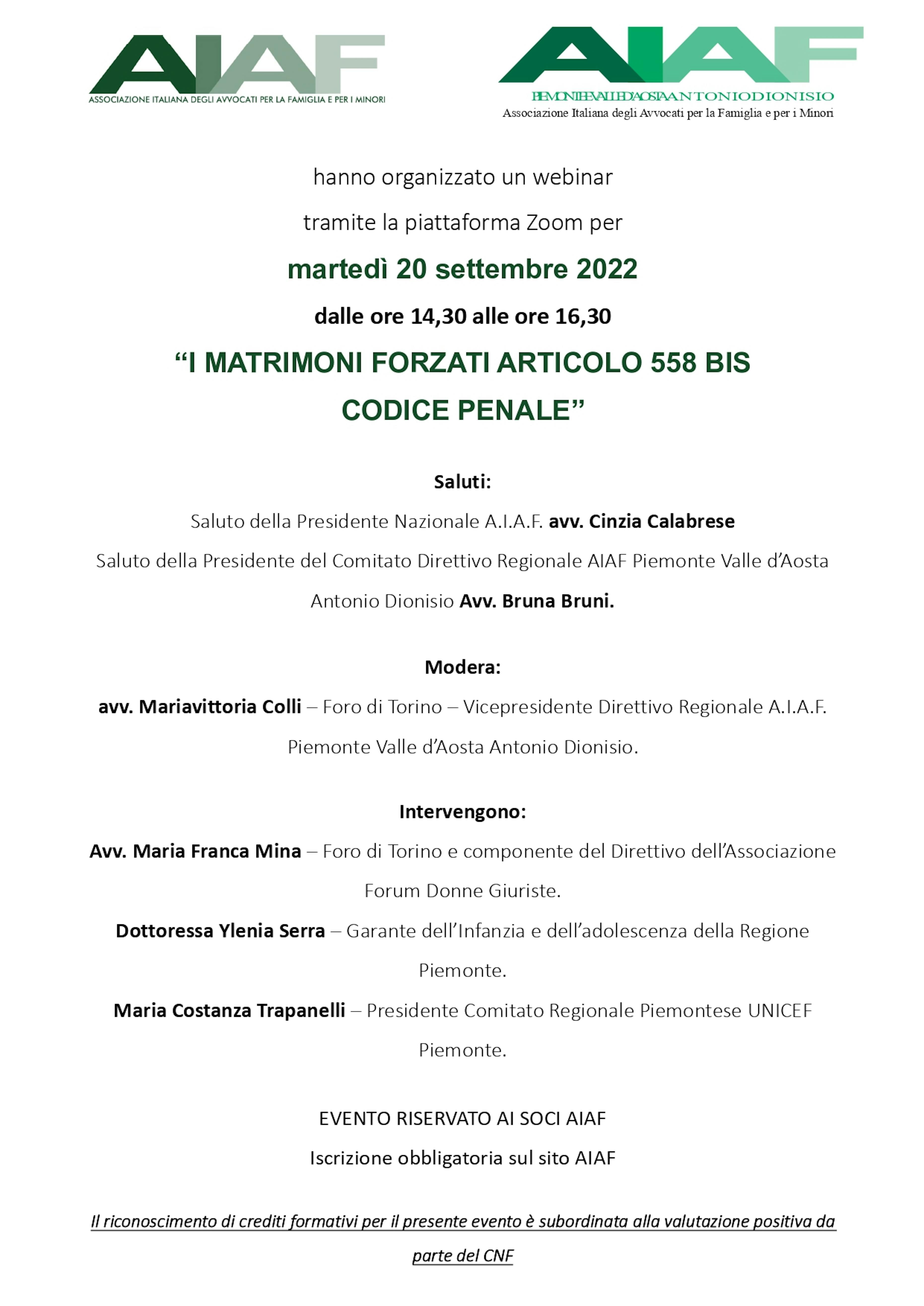 Locandina webinar AIF I matrimoni Forzati