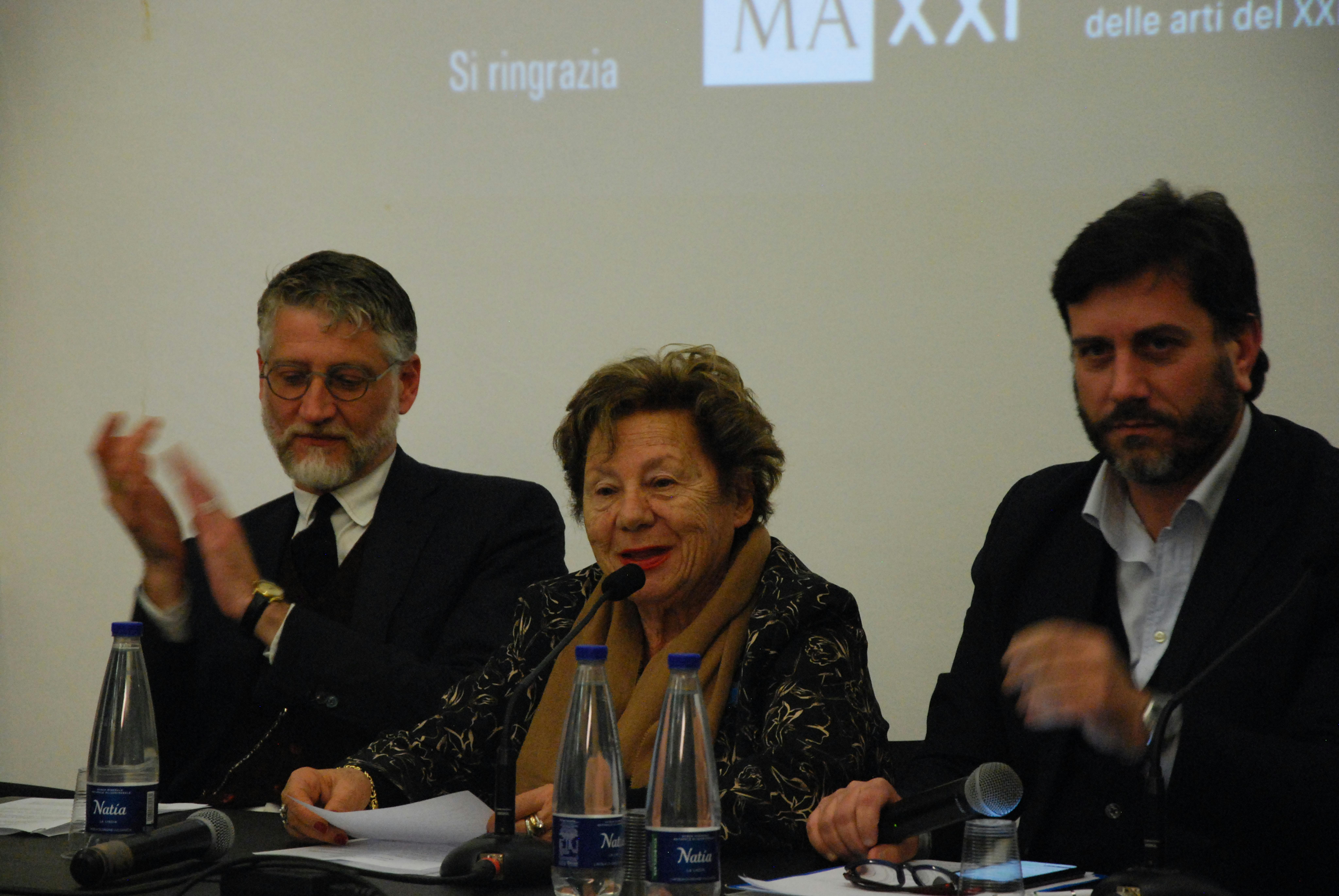 Alessandro Giuli, Presidente del MAXXI, Carmela Pace, Presidente dell'UNICEF Italia e Andrea Iacomini, Portavoce dell'UNICEF Italia