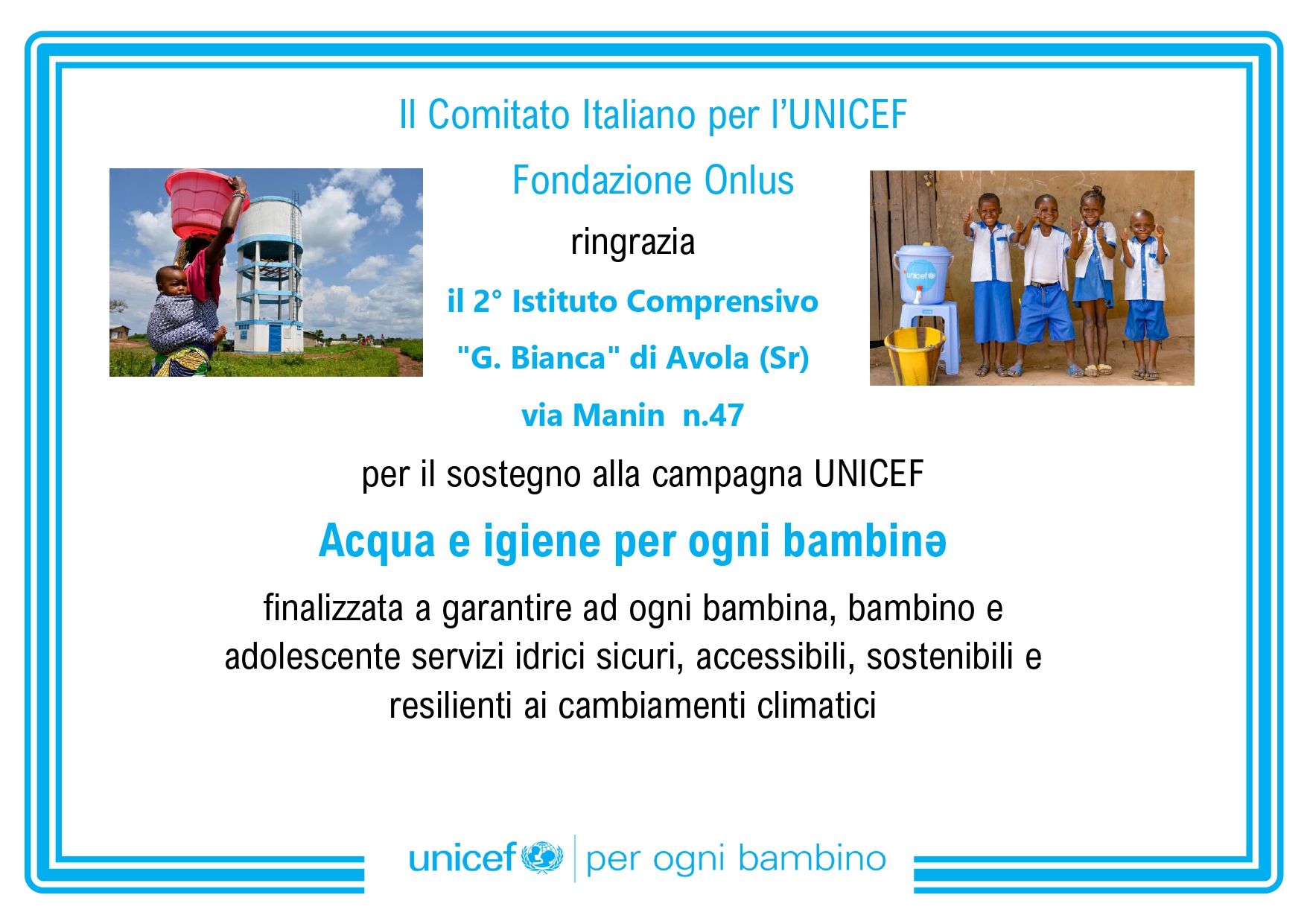 Progetto UNICEF “Scuola Amica” A.S.2022/23 Manifestazione per la Giornata Mondiale dell’Acqua