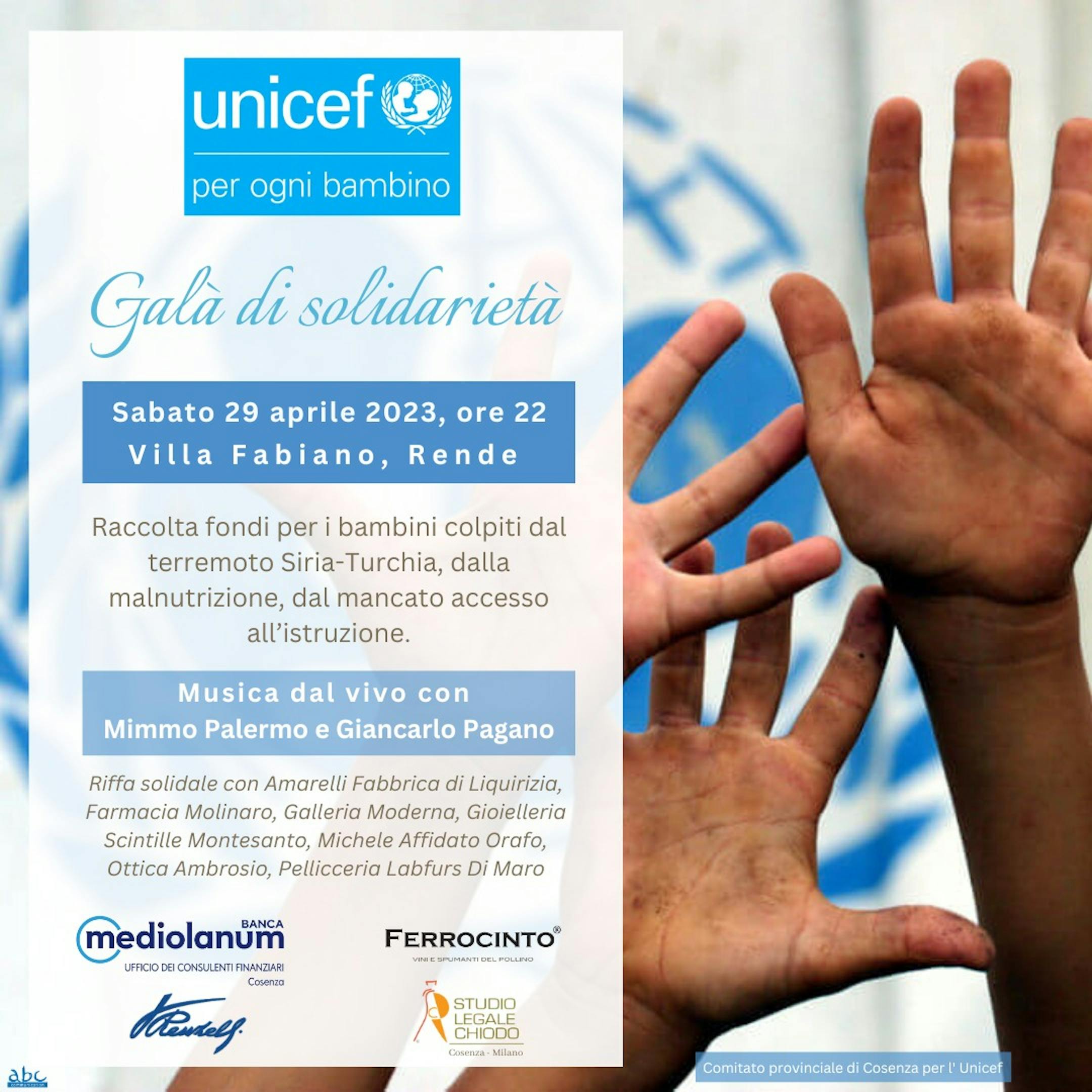 Galà di Solidarietà del Comitato provinciale Unicef di Cosenza per aiutare  i bambini più fragili e vulnerabili