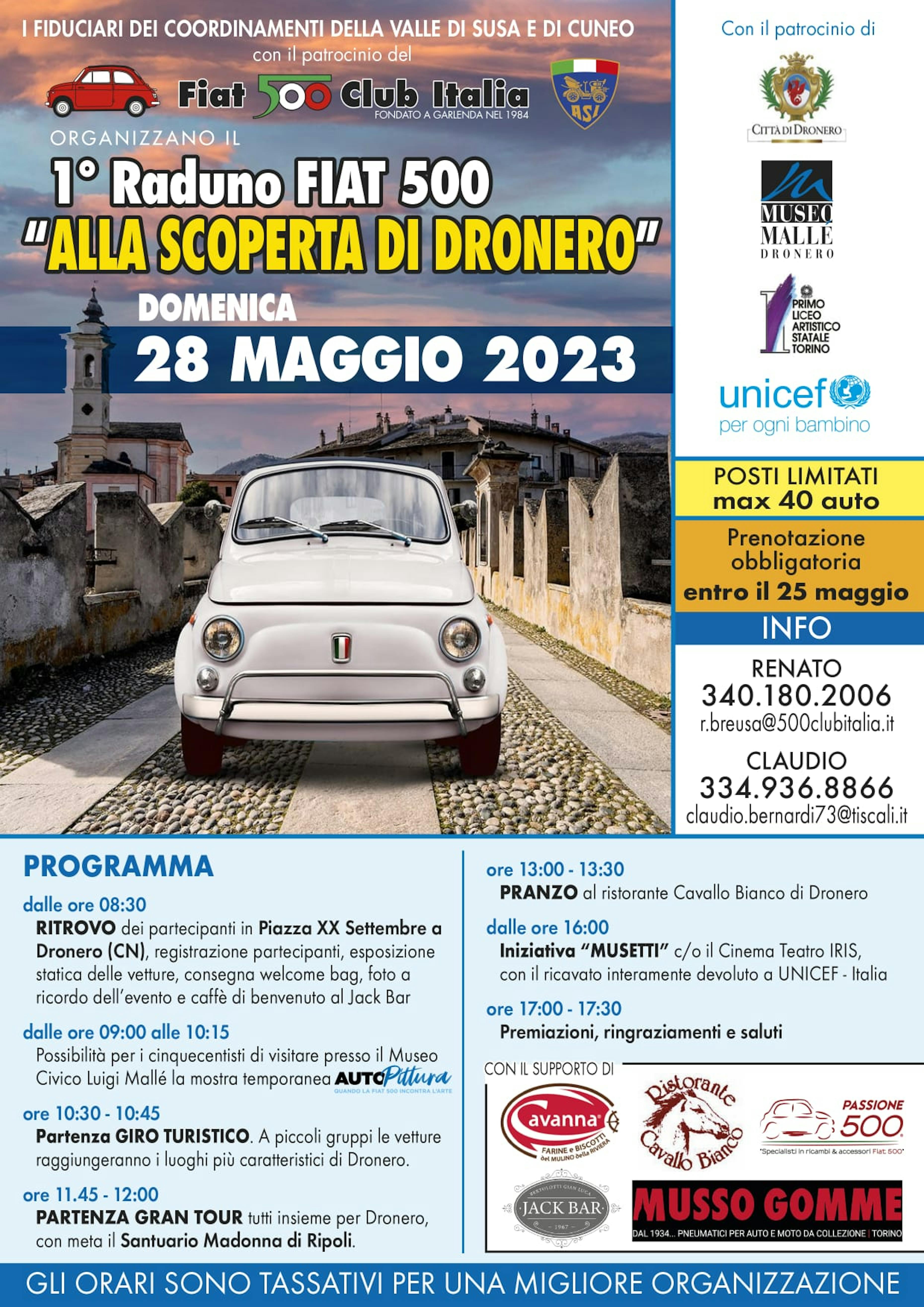 CN - Dronero, Locandina del Raduno Fiat 500 con l'Asta per UNICEF