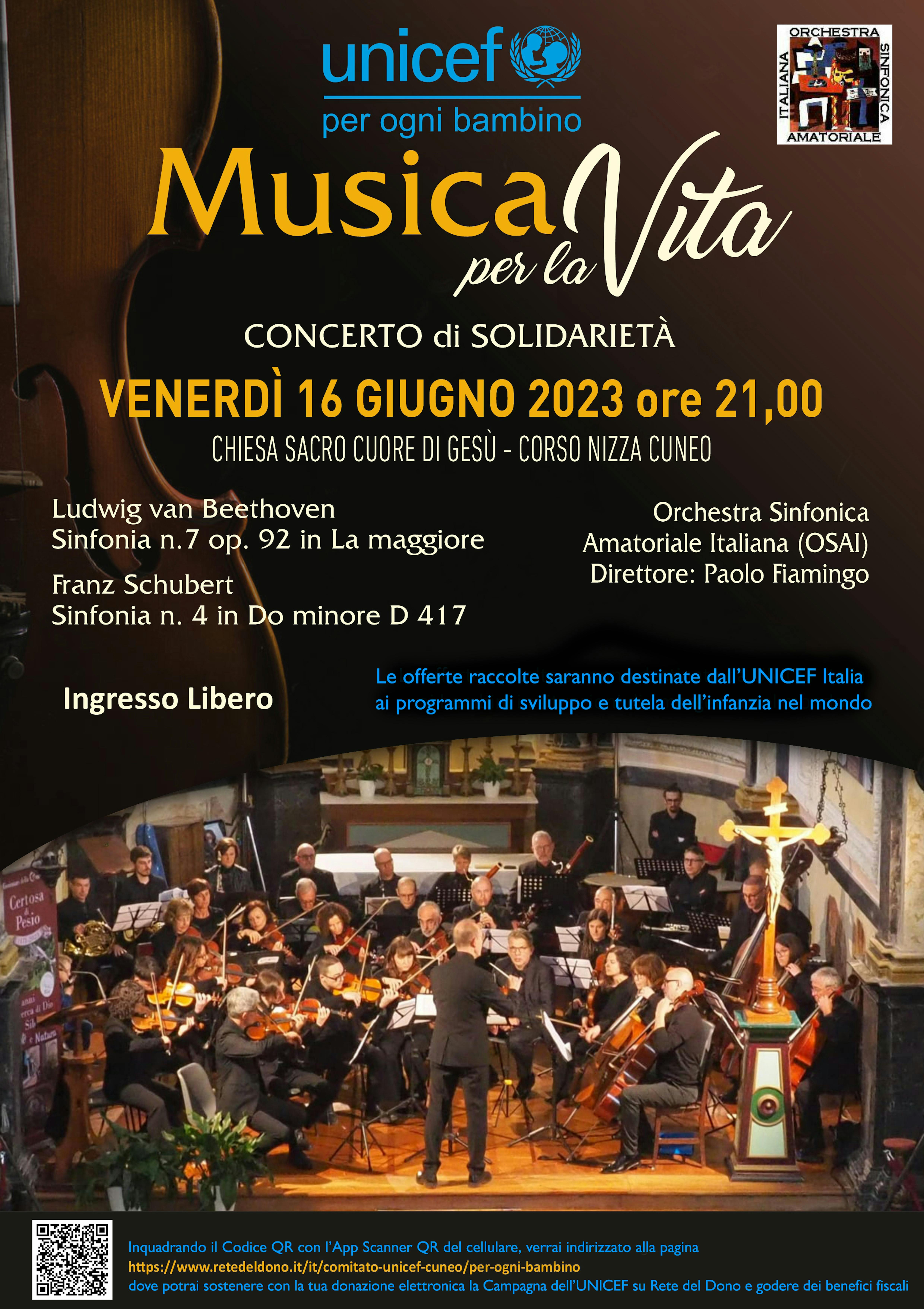 Cuneo - Locandina Concerto Orchestra Osai per l'UNICEF
