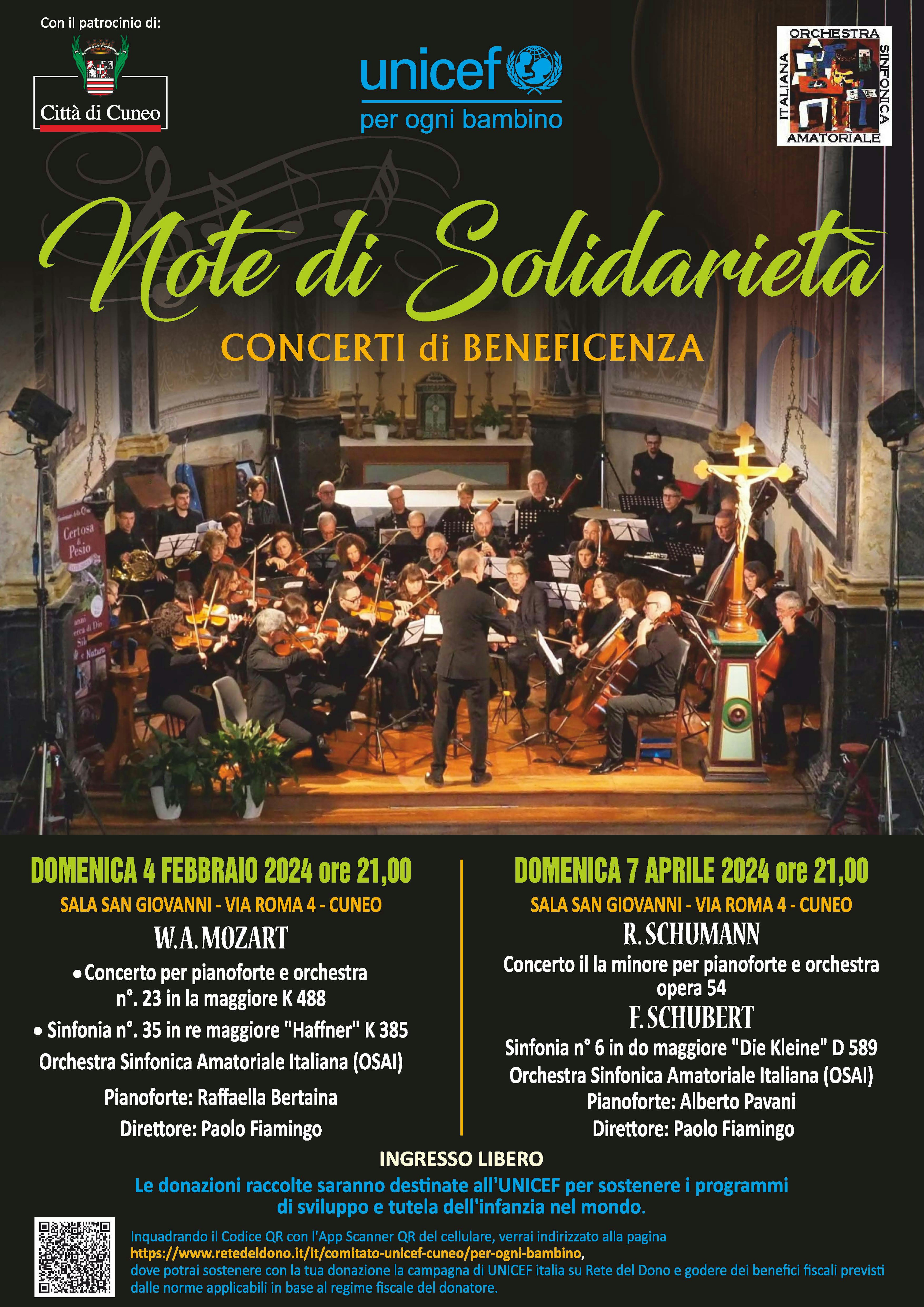 Concerti di febbraio e aprile con l'Orchestra OSAI per l'UNICEF