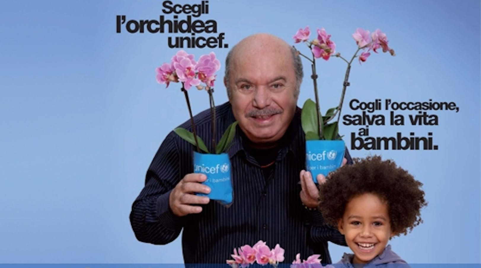 Lino Banfi con orchidea UNICEF locandina