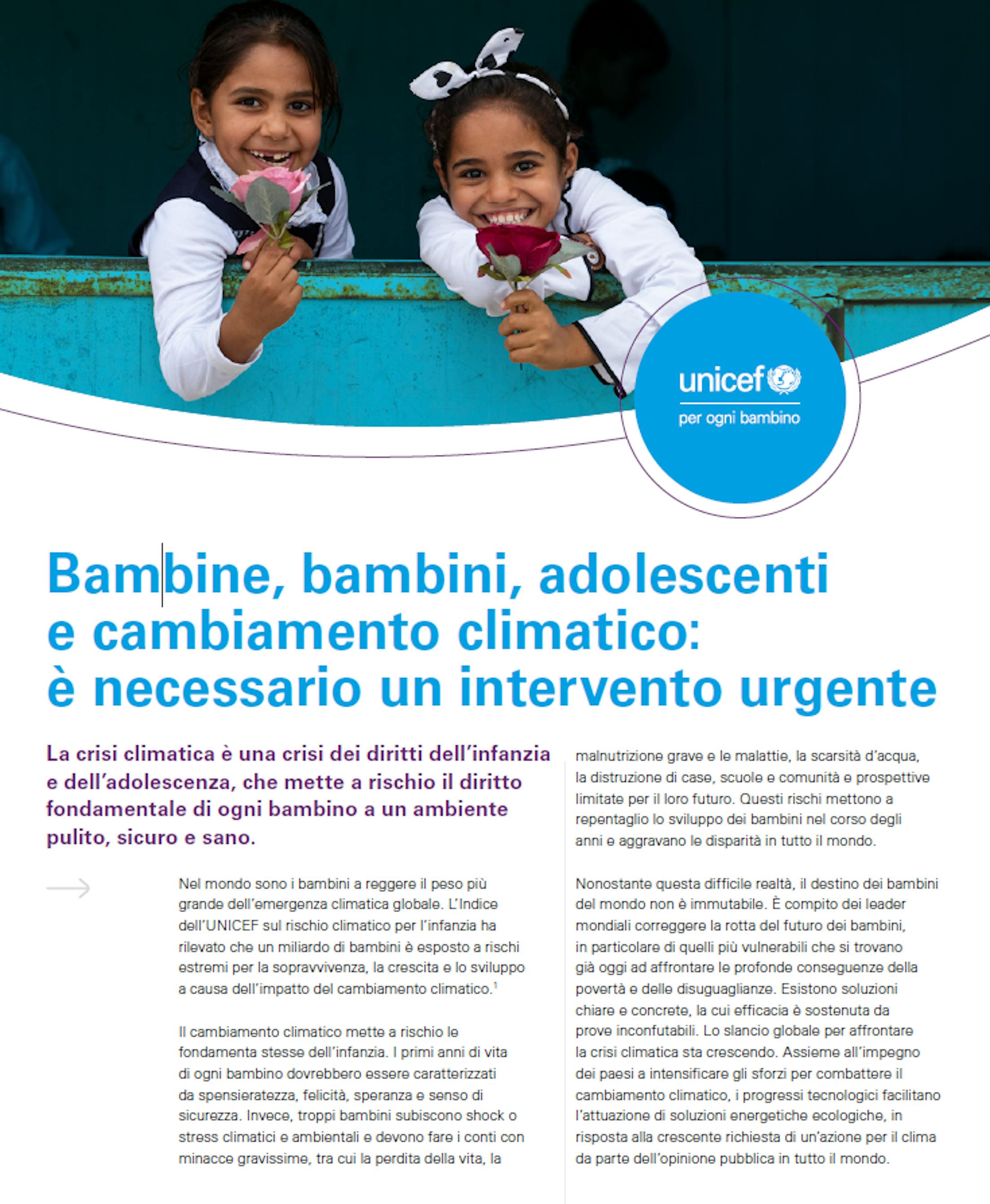 Pubblicazione COP28 bambini e cambiamento climatico