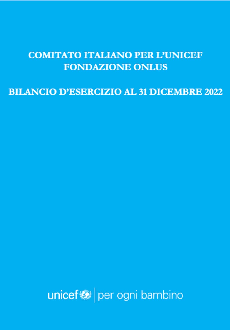 Copertina Bilancio d'Esercizio UNICEF Italia 2022
