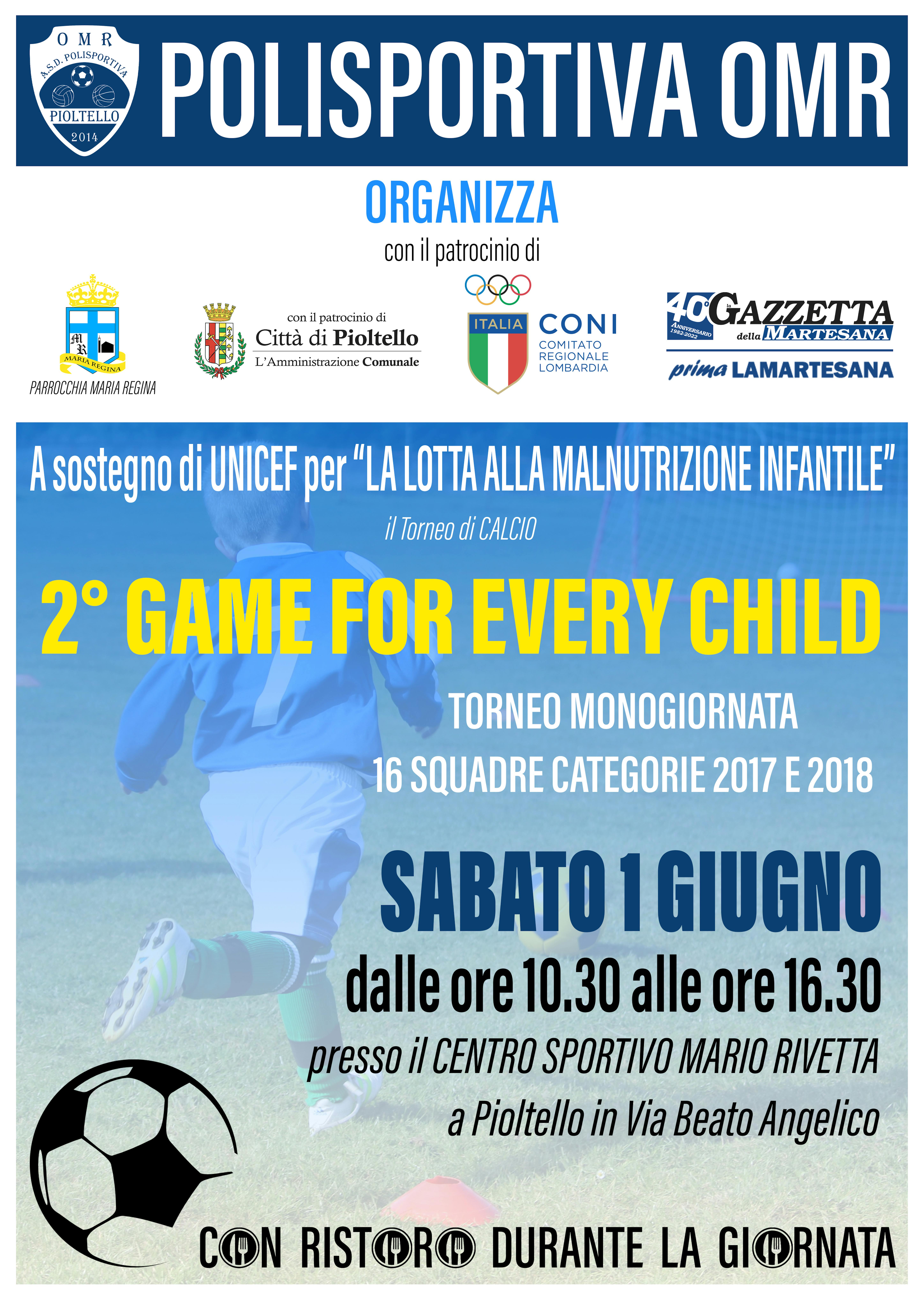 Pioltello, il 2° Game for every Child a sostegno di UNICEF