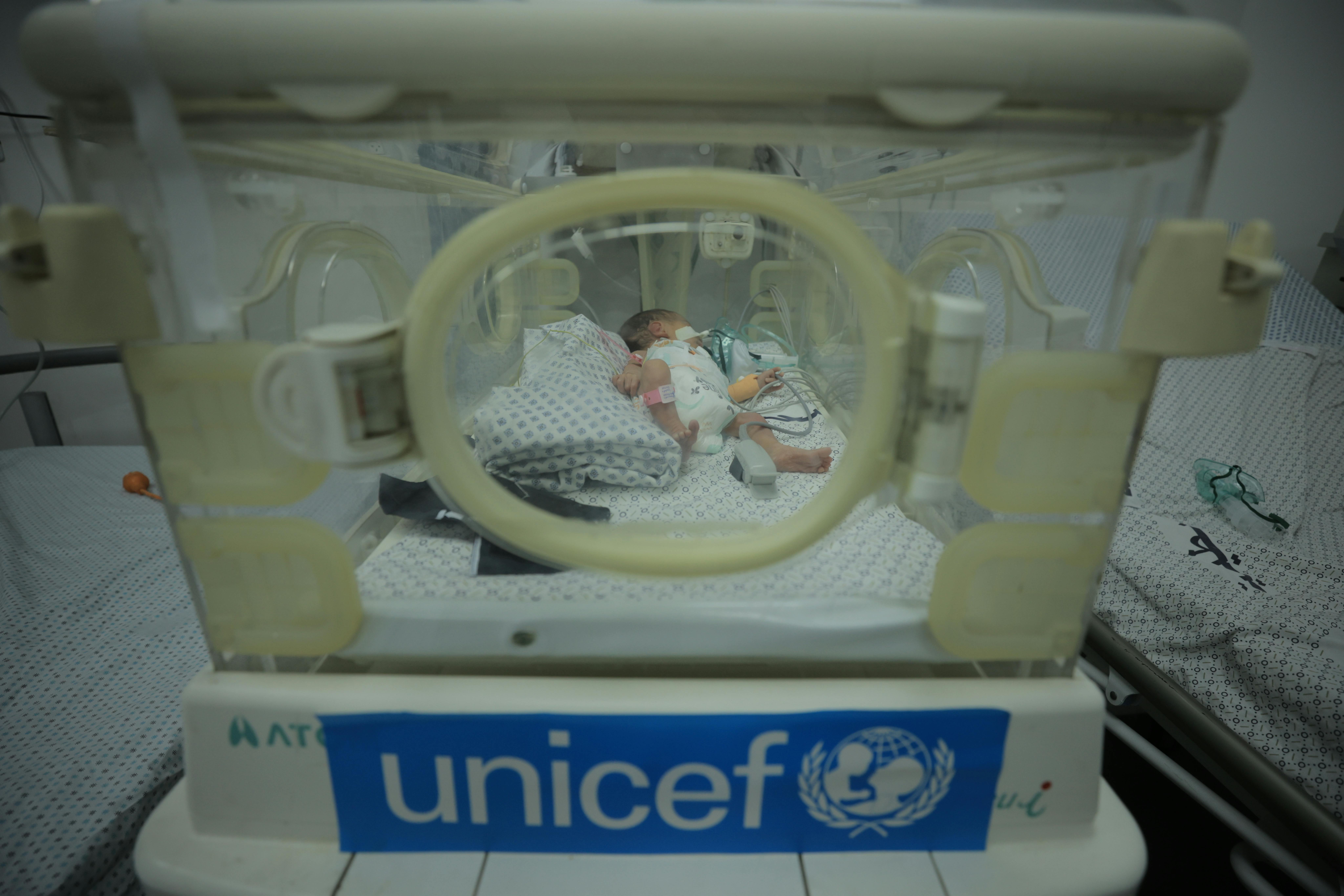 I neonati dell'unità neonatale di Kamal Adwan a nord della Striscia di Gaza sono stati evacuati al Patient Friends Hospital di Gaza City. Credito: Hussain Fayez.