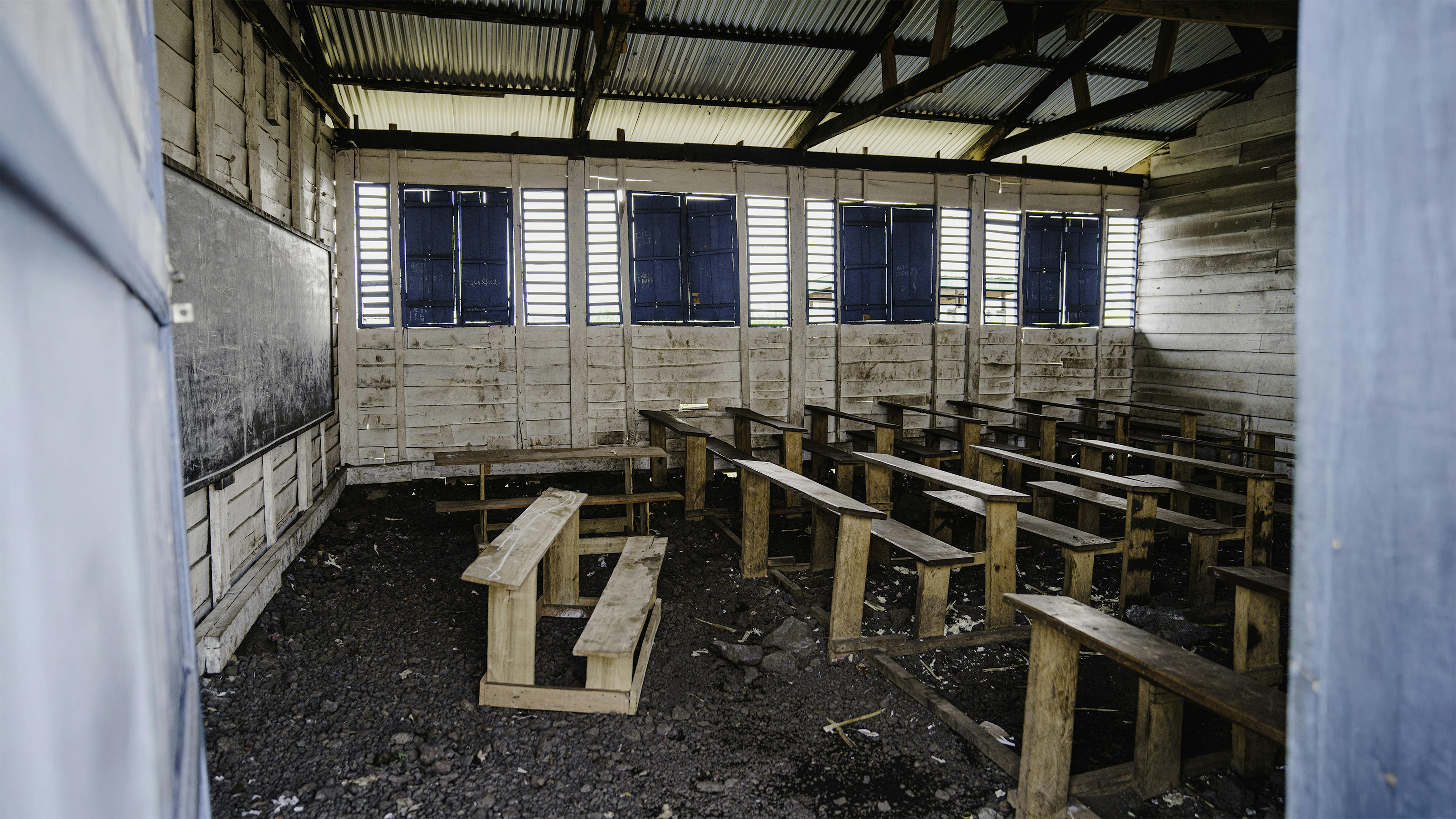 RD Congo Aula vuota presso la scuola elementare di Bulengo, sostenuta dall'UNICEF, nel sito di sfollamento di Bulengo, vicino a Goma, nella provincia del Nord Kivu