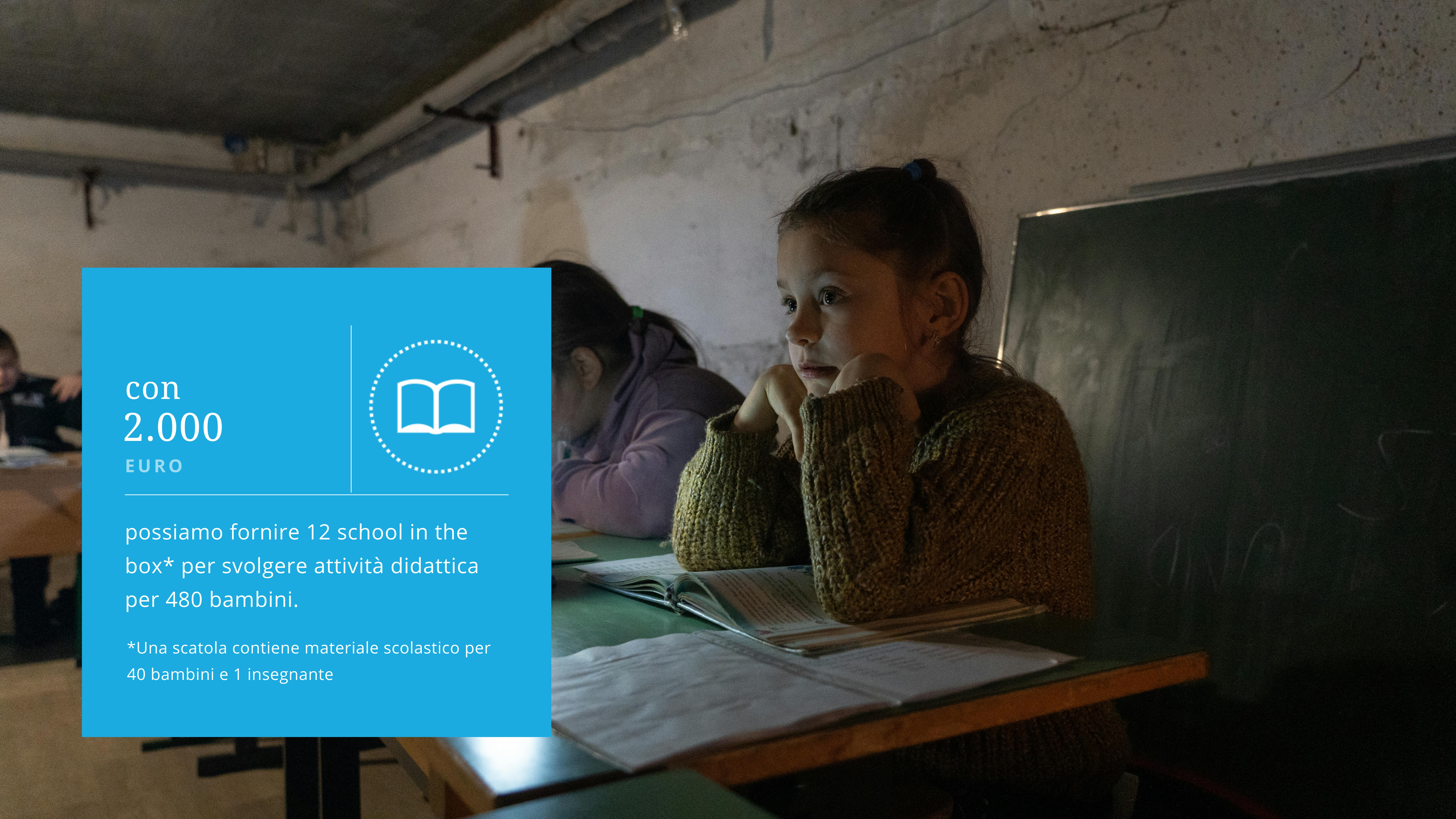 Ucraina: Margaryta, 10 anni, insieme ad altri bambini sono seduti nel rifugio dell'asilo, dove l'UNICEF ha consegnato nuovi generatori