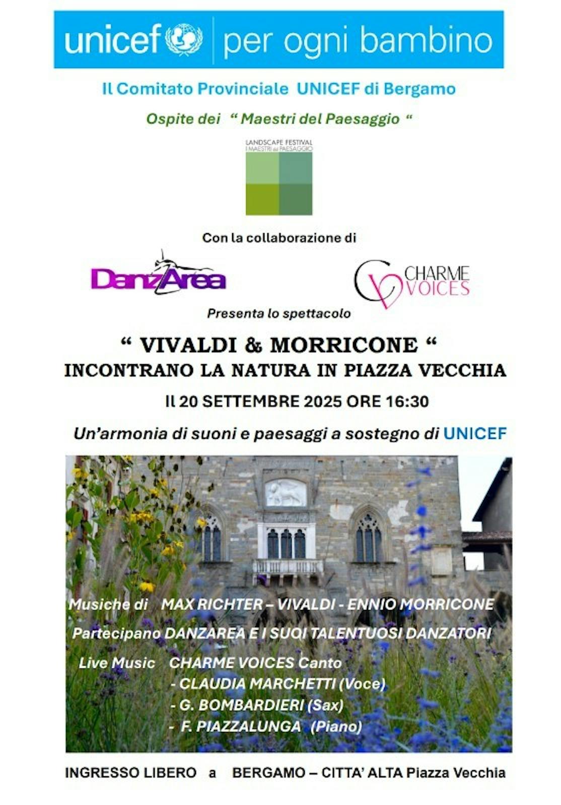 Unicef Bergamo Spettacolo Vivaldi e Morricone incontrano la natura in Piazza Vecchia