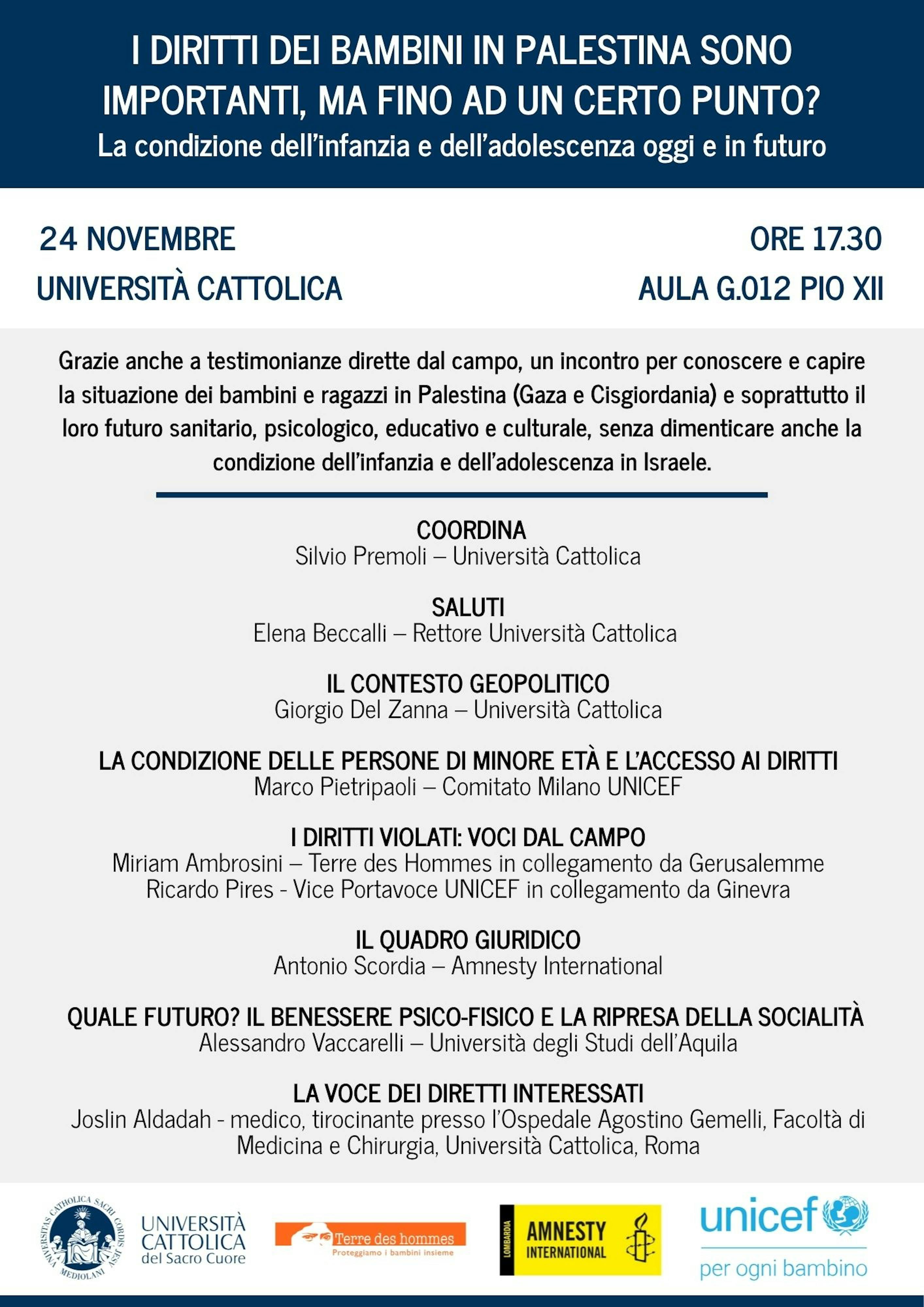 Milano Seminario sui diritti dei bambini in Palestina