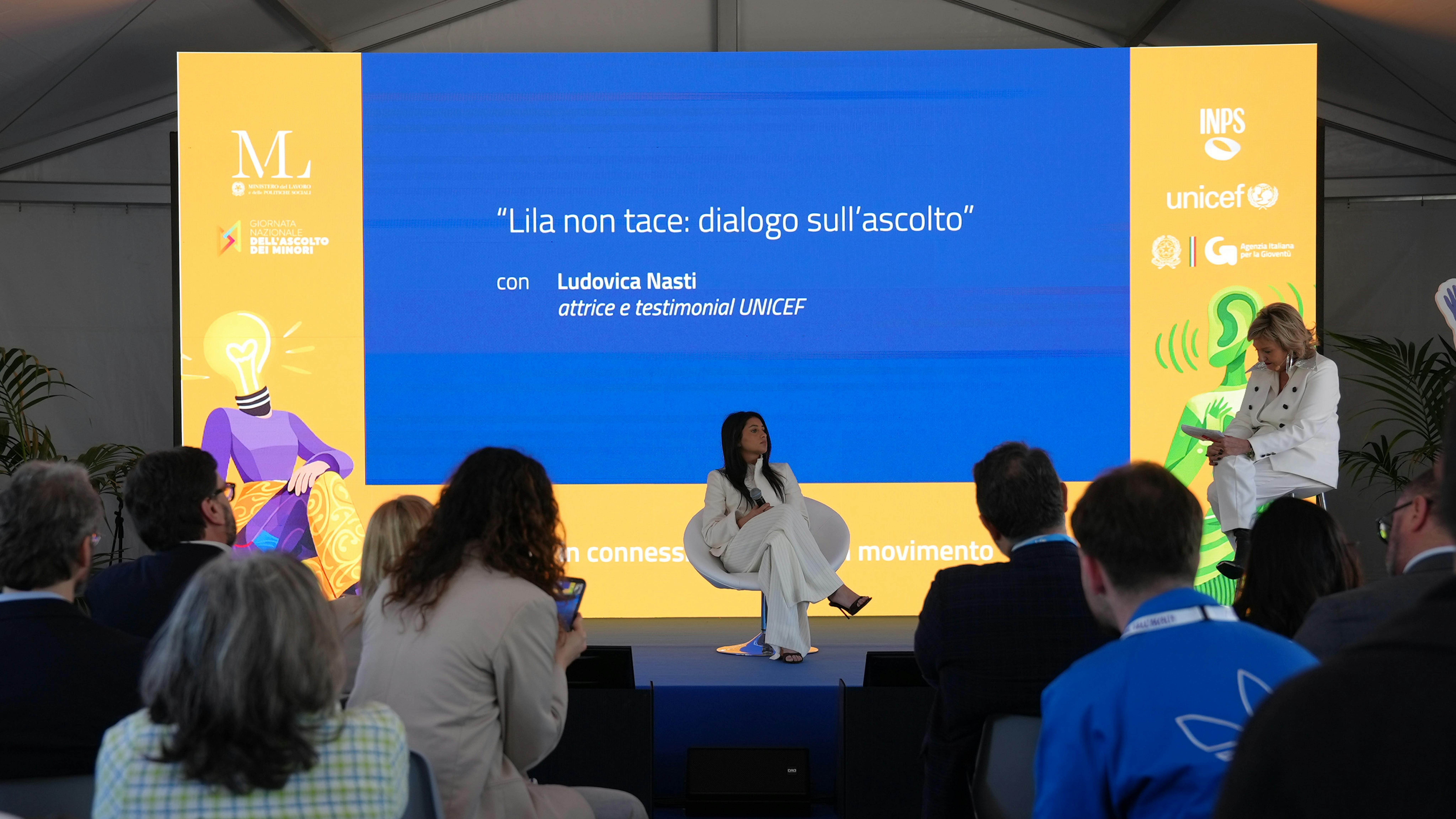 L'intervento dell’attrice e testimonial UNICEF, Ludovica Nasti al panel “Lila non tace. Dialogo sull’ascolto” - © Ministero del Lavoro e delle Politiche Sociali
