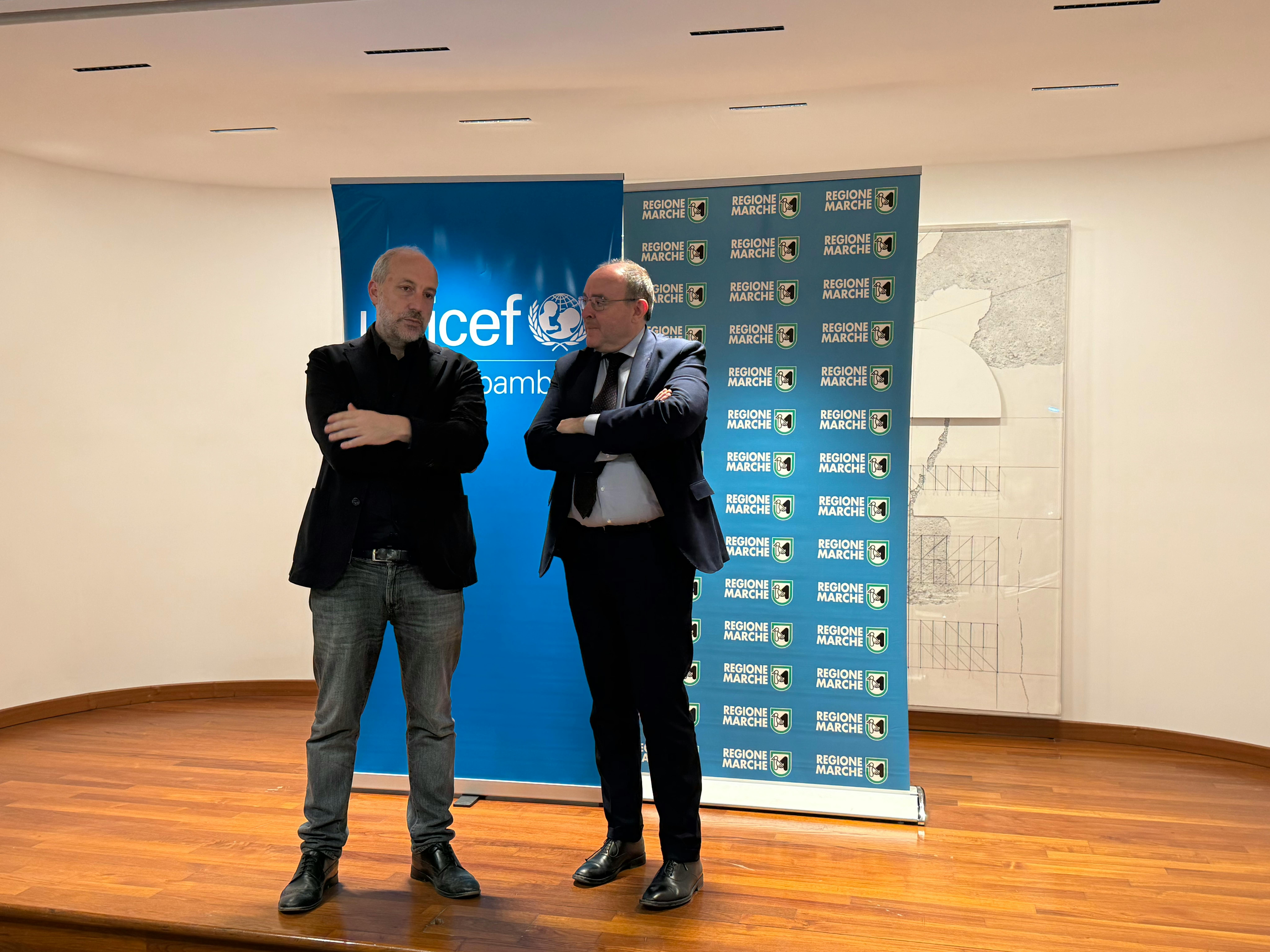 L’assessore regionale alla Sanità, Paolo Calcinaro con il Presidente dell’UNICEF Italia Nicola Graziano
