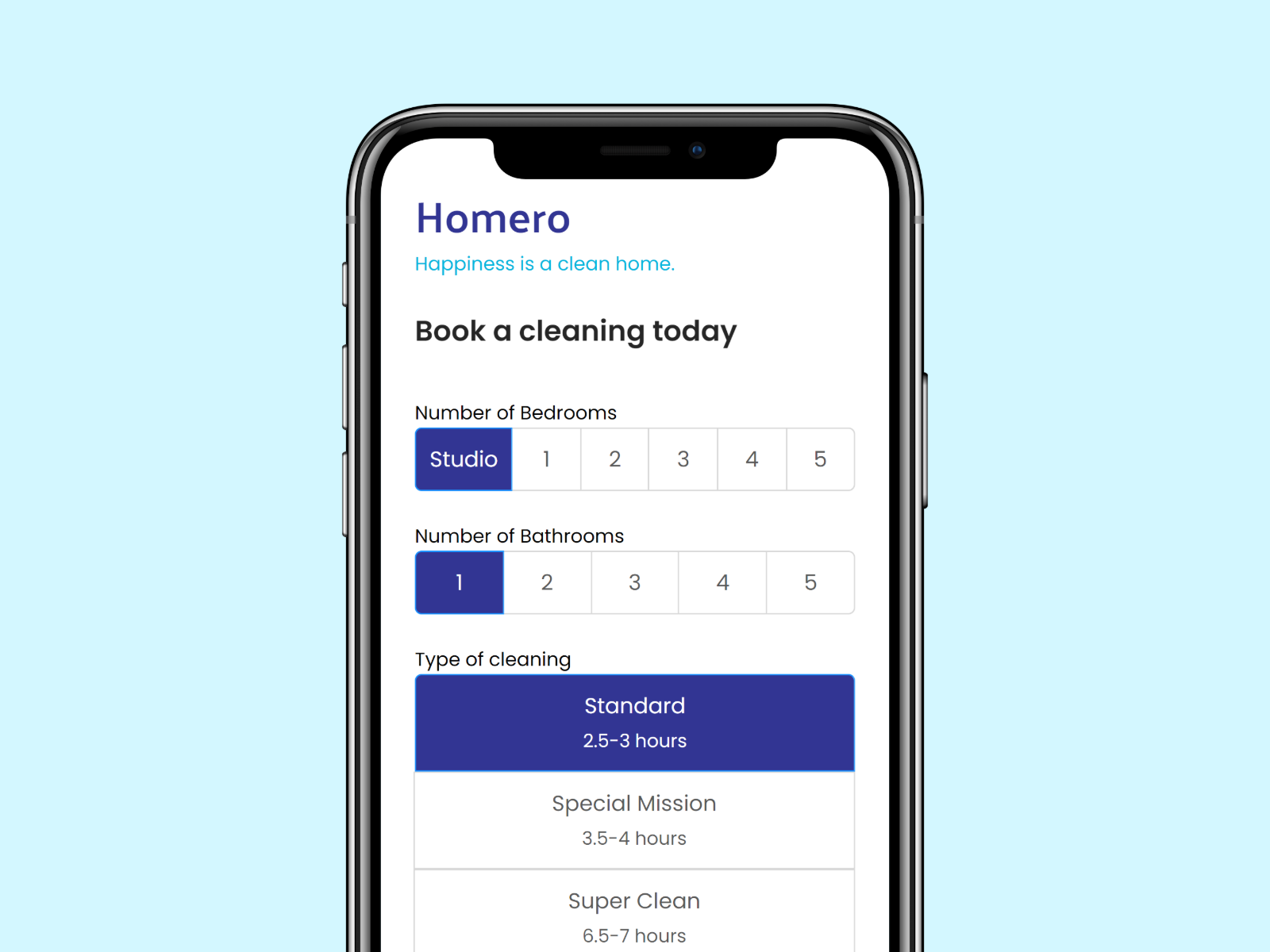 Homero booking app mockup