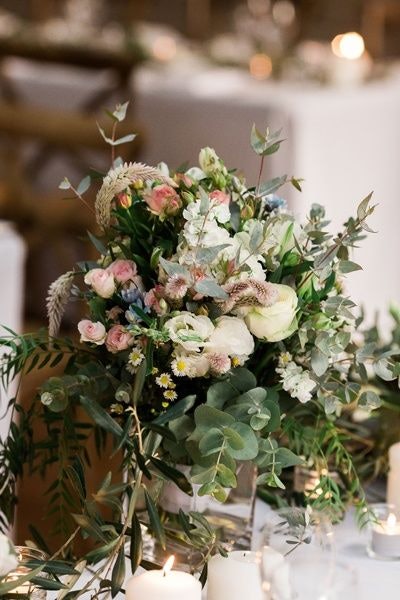 Arranged flowers as table centerpiece