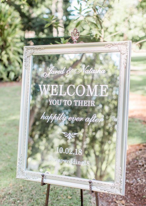 Welcome wedding sign on mirror