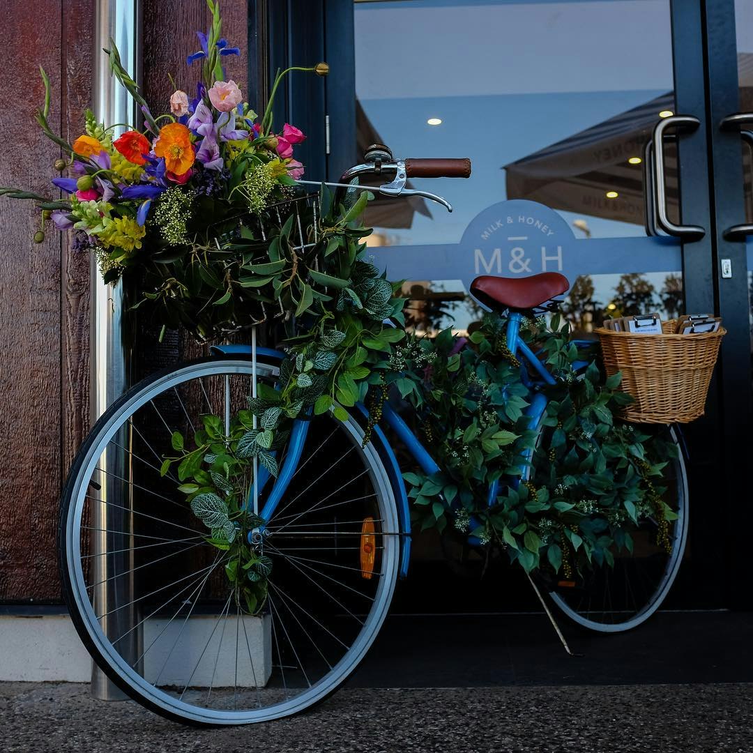 Bike with flowers in the basket 