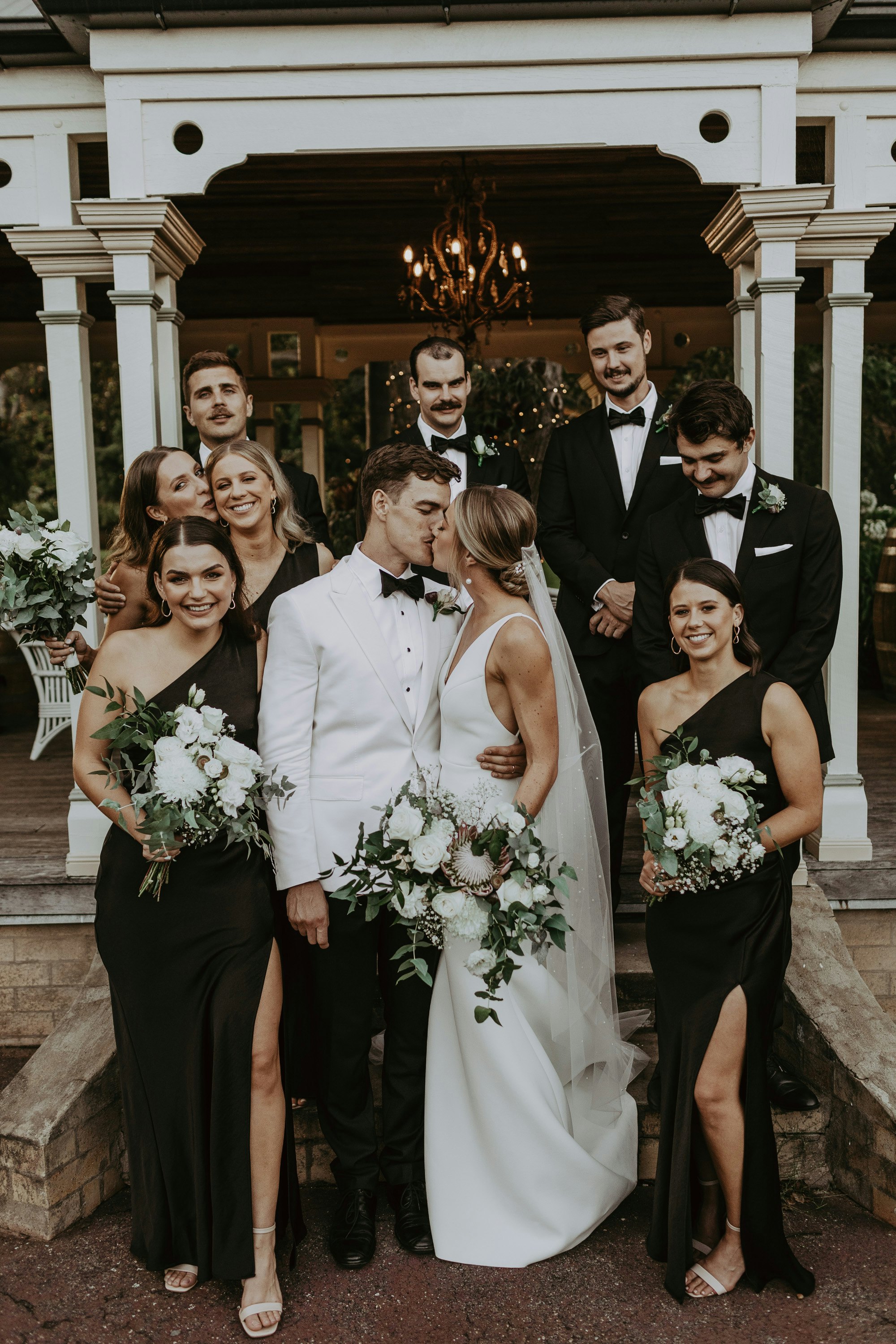 Bride and groom with wedding party 