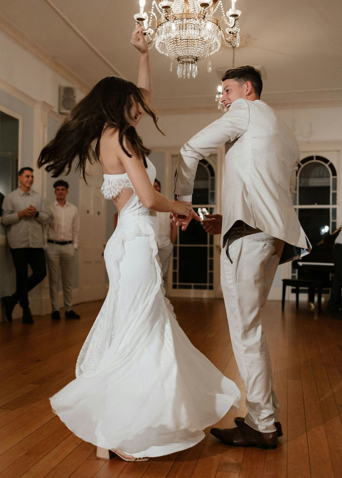 Bride and groom dancing 