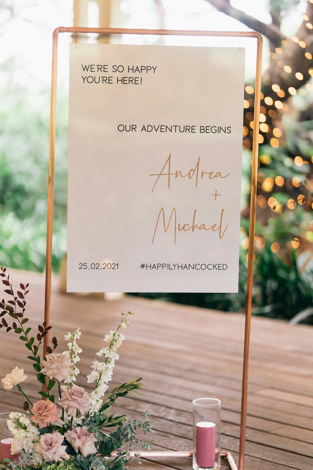 Bride and groom welcome sign 