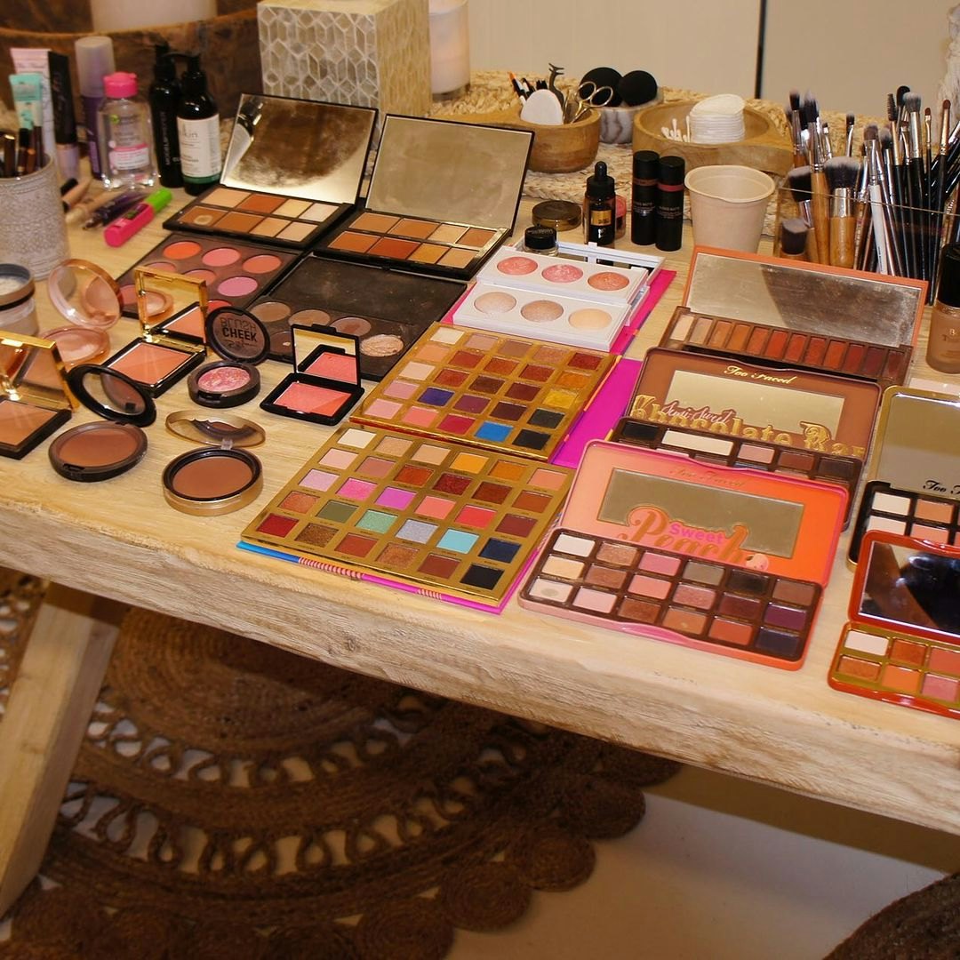 Makeup trays set on table 