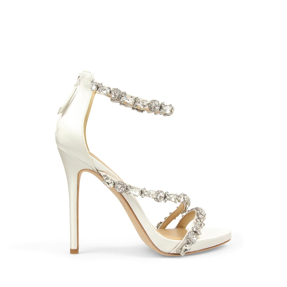 White wedding shoes with diamond straps 