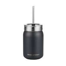 Black smoothie cup with metal straw 