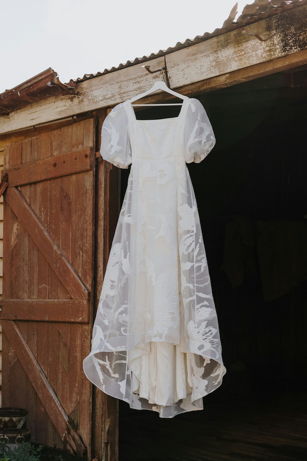 Hanging bridal dress 