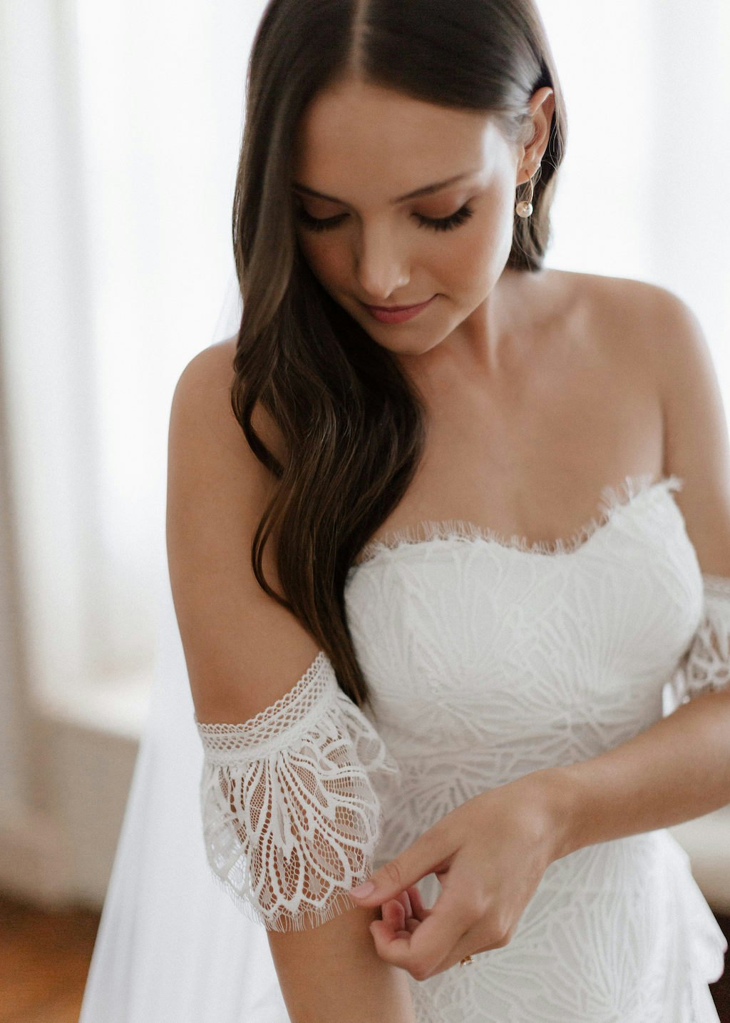 Bride wearing wedding dress 