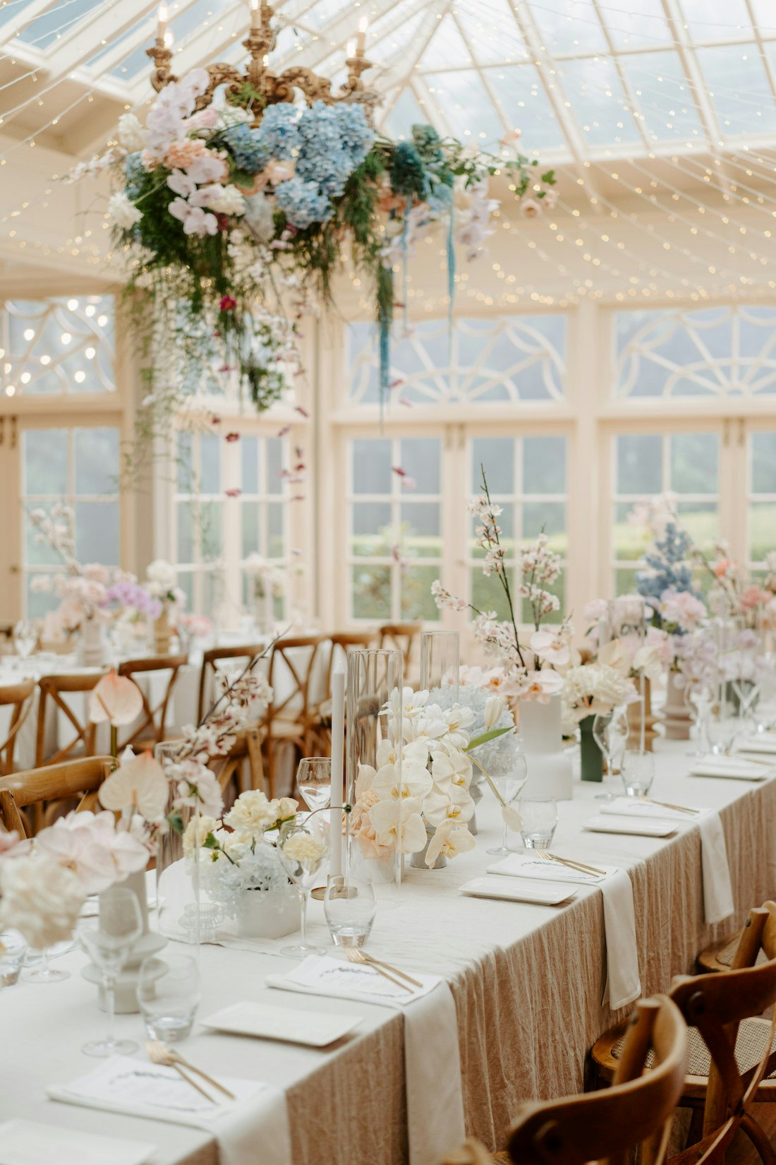 Wedding flowers with fairy lights