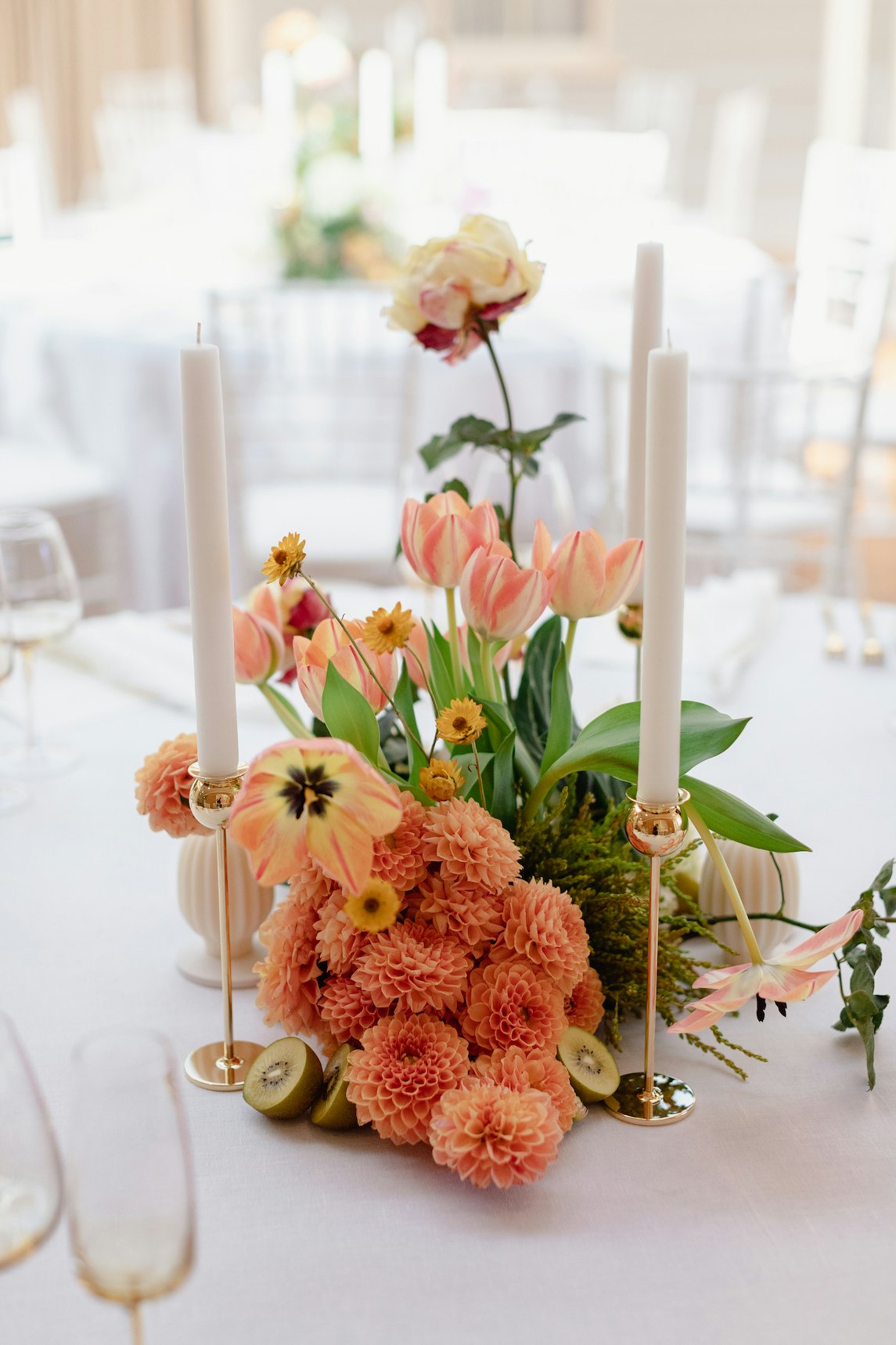 Wedding flowers on reception tables