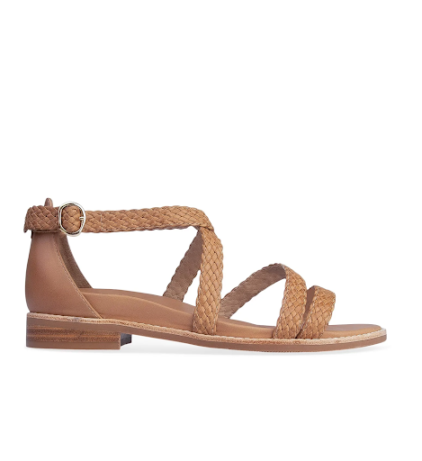 Tan leather sandal with braided straps