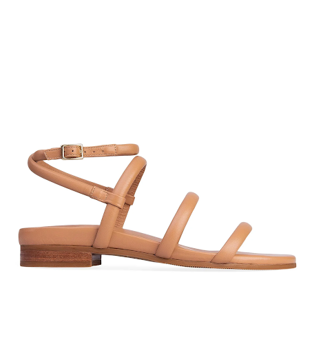 Tan leather sandal with ankle strap